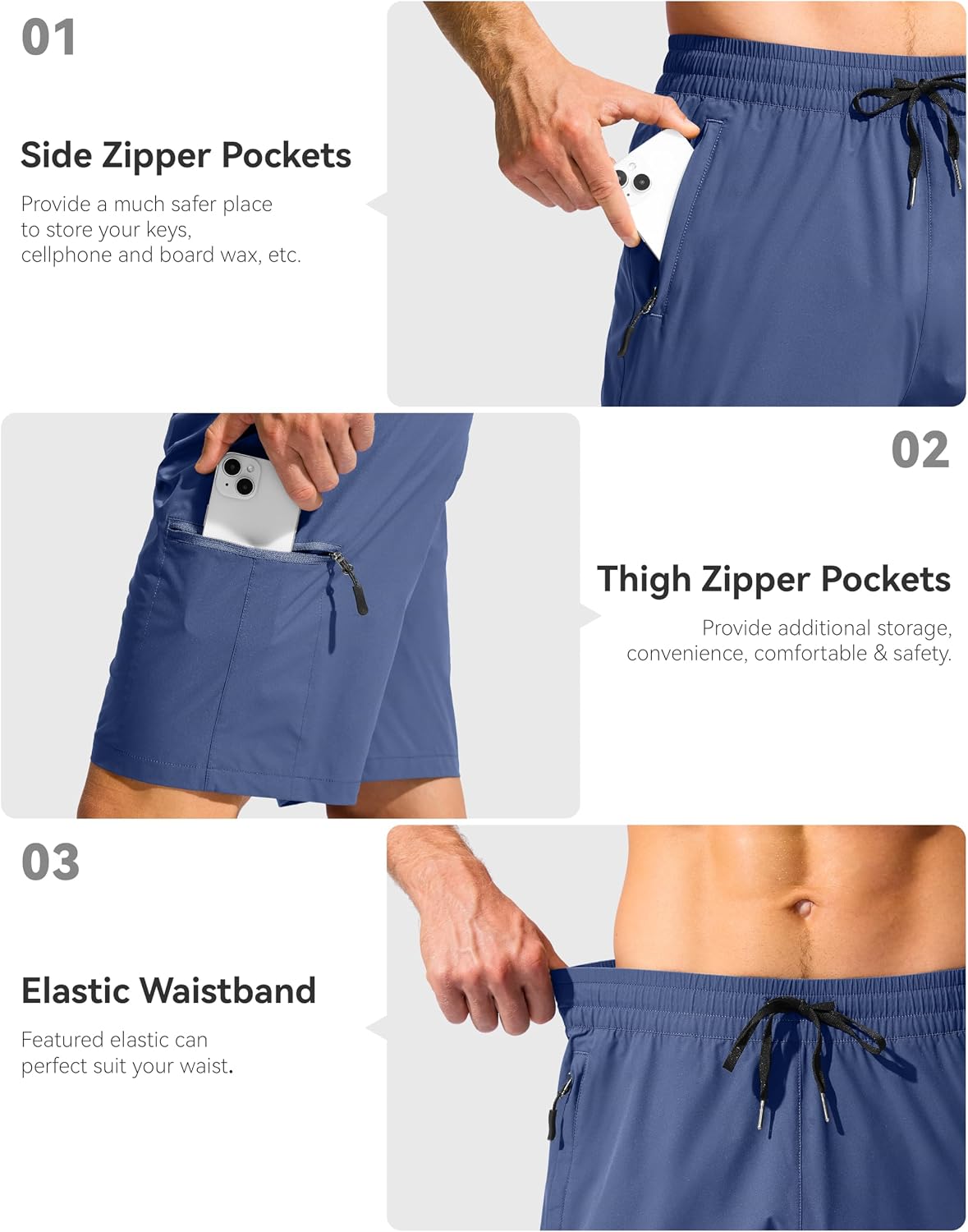 Men's Swim Trunks 9" Quick Dry Board Shorts with 4 Zipper Pockets Beach Shorts Bathing Suit Men - No Mesh Liner