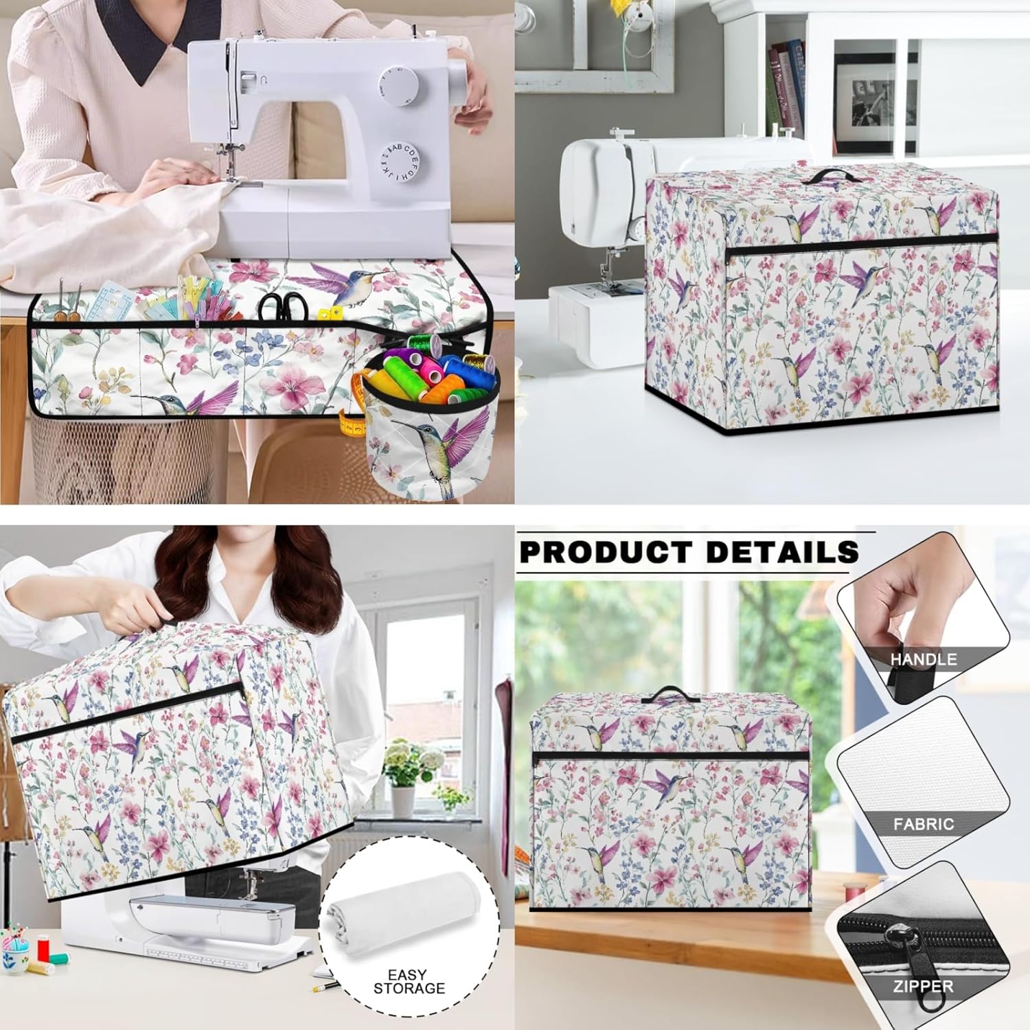 Hummingbird Sewing Machine Mat & Dust Cover With Side Handle - Reduces Vibration, Noise, Movement - Dust Resistant, Machine Washable