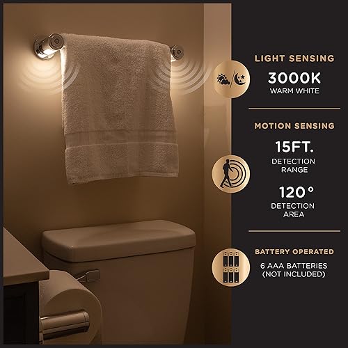 Miniatura 2 de Enbrighten Toallero, sensor de movimiento, luz nocturna, funciona con pilas, iluminación de baño, toallero, colgador de toallas, toallero para baño,