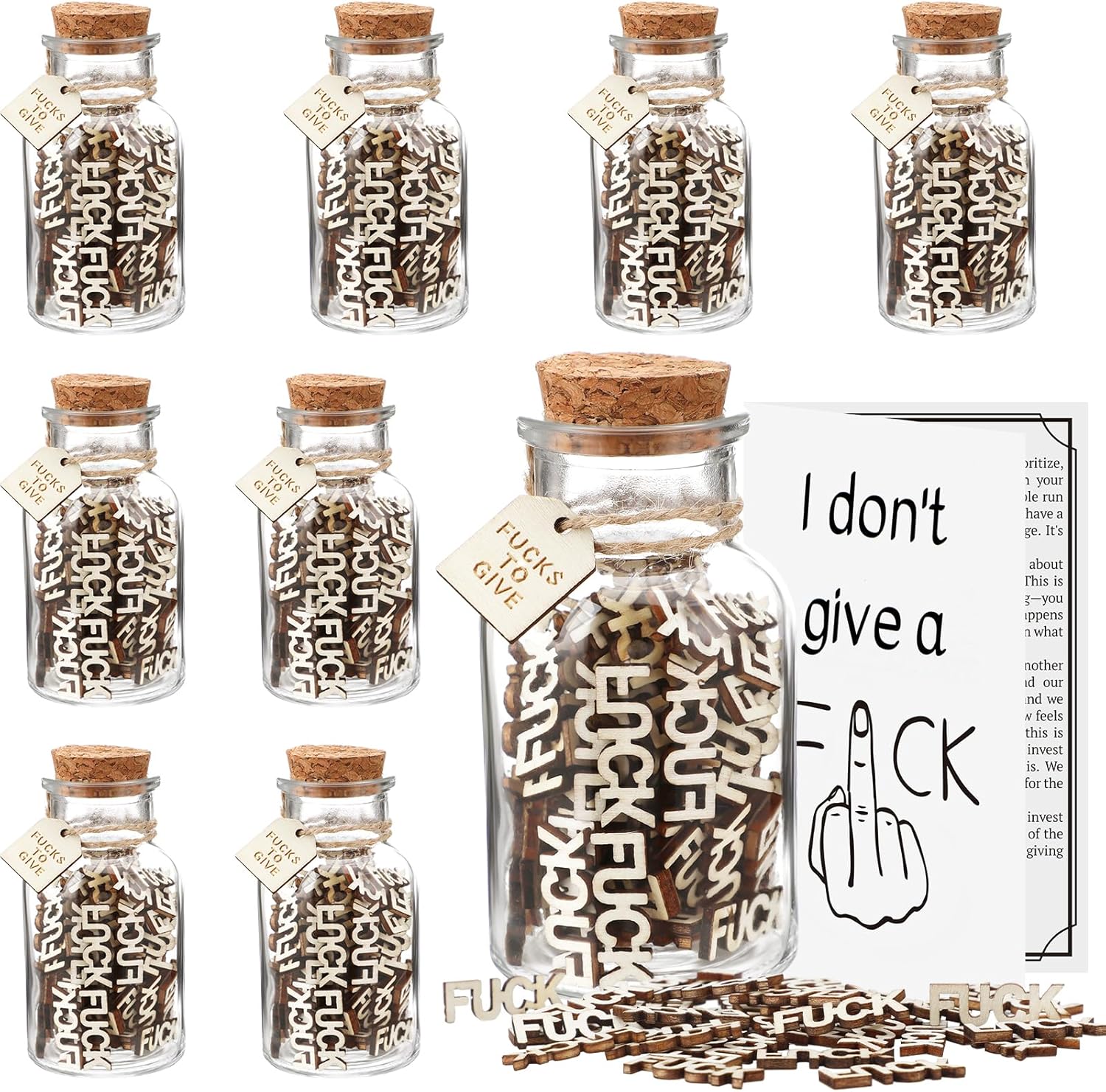 Geelin 10 Pack Fuck Jar 5 oz Gift Jar Wooden Cutout Letter Funny Gag Gifts for Women Friend Birthday Holiday Mother's Day Anniversaries Encouragement Present