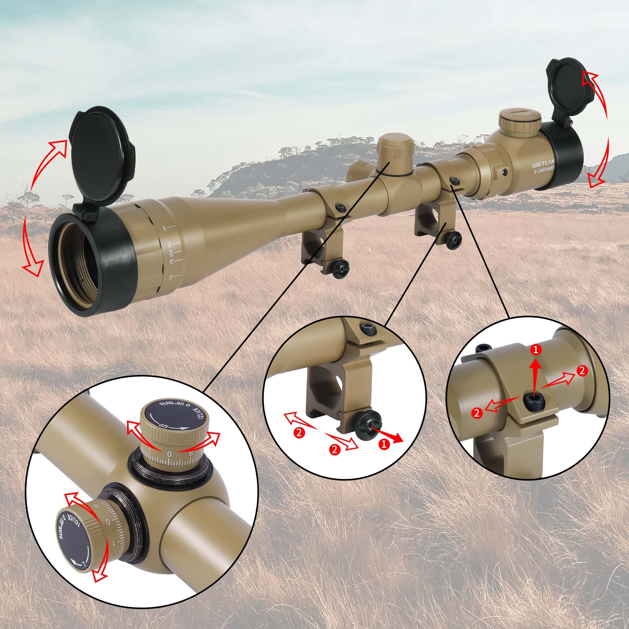 Amazon.co.jp: Goetland 光学照準器 ライフルスコープ 6-24x50 AOEG