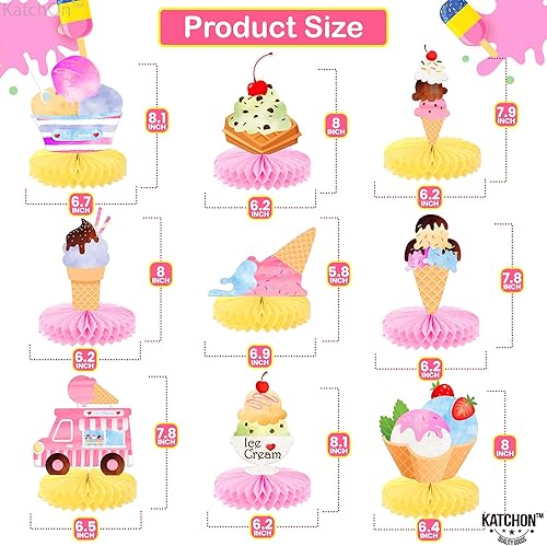 Miniatura 4 de Centros de mesa de helado de panal - Paquete de 9  Decoraciones de fiesta de helado  Centros de mesa de helado para mesas decoraciones de helados