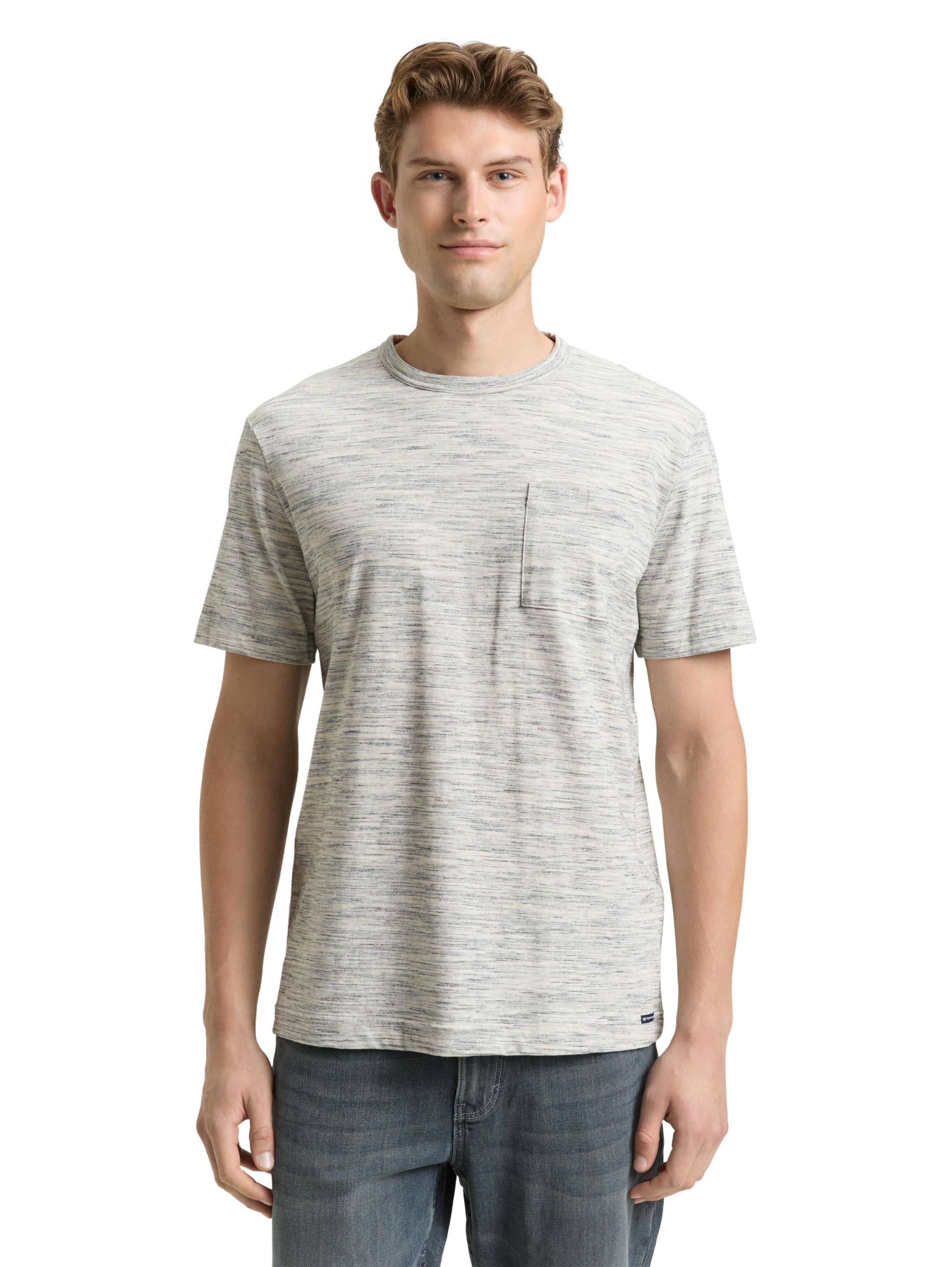 TOM TAILOR Herren 1048082 T-Shirt in Melange-Optik mit Brusttasche
