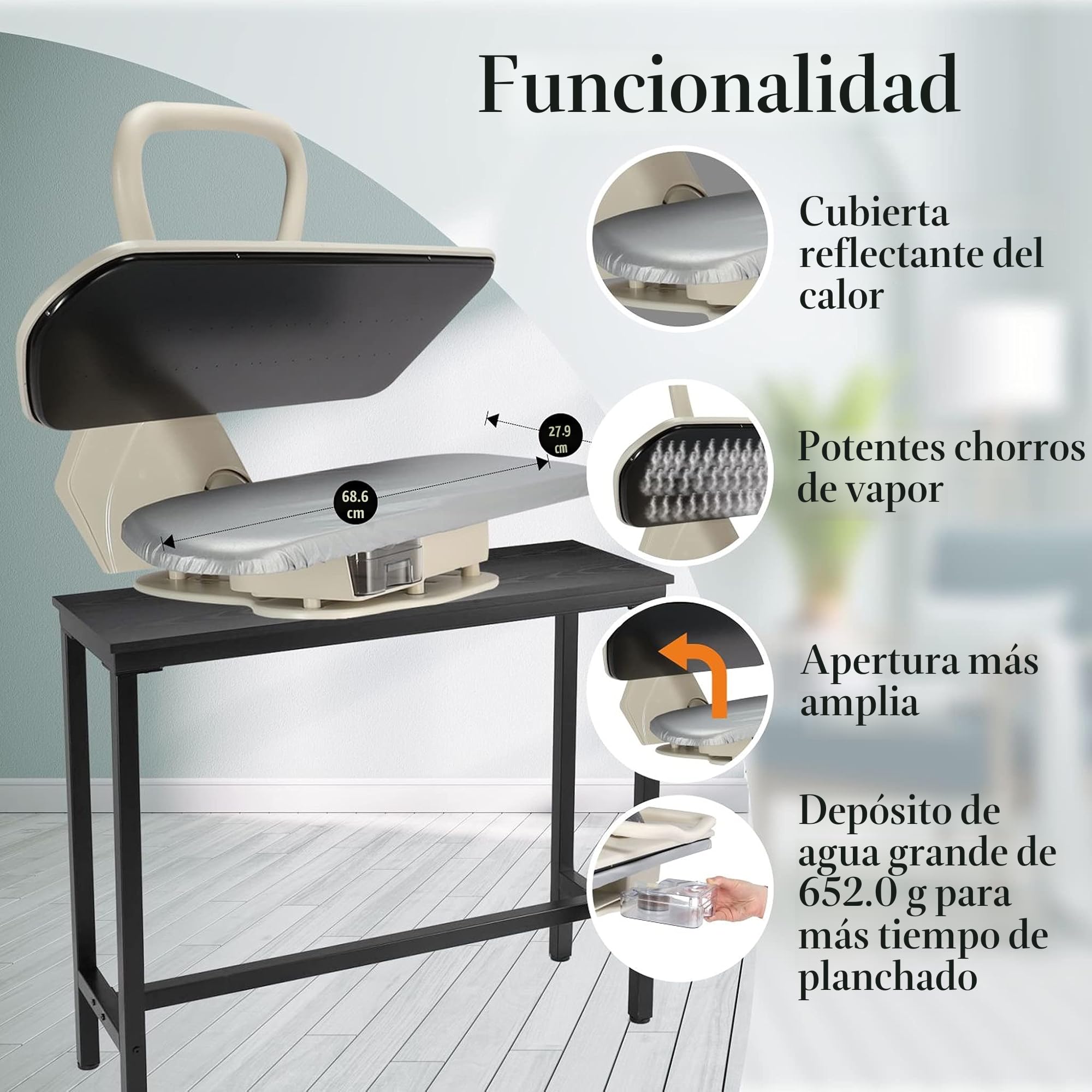 Speedypress - Prensa de vapor 71HD, blanco, resistente, profesional, 68 cm (+ accesorio de hierro, filtro antical y cubierta de repuesto, fieltro de espuma)