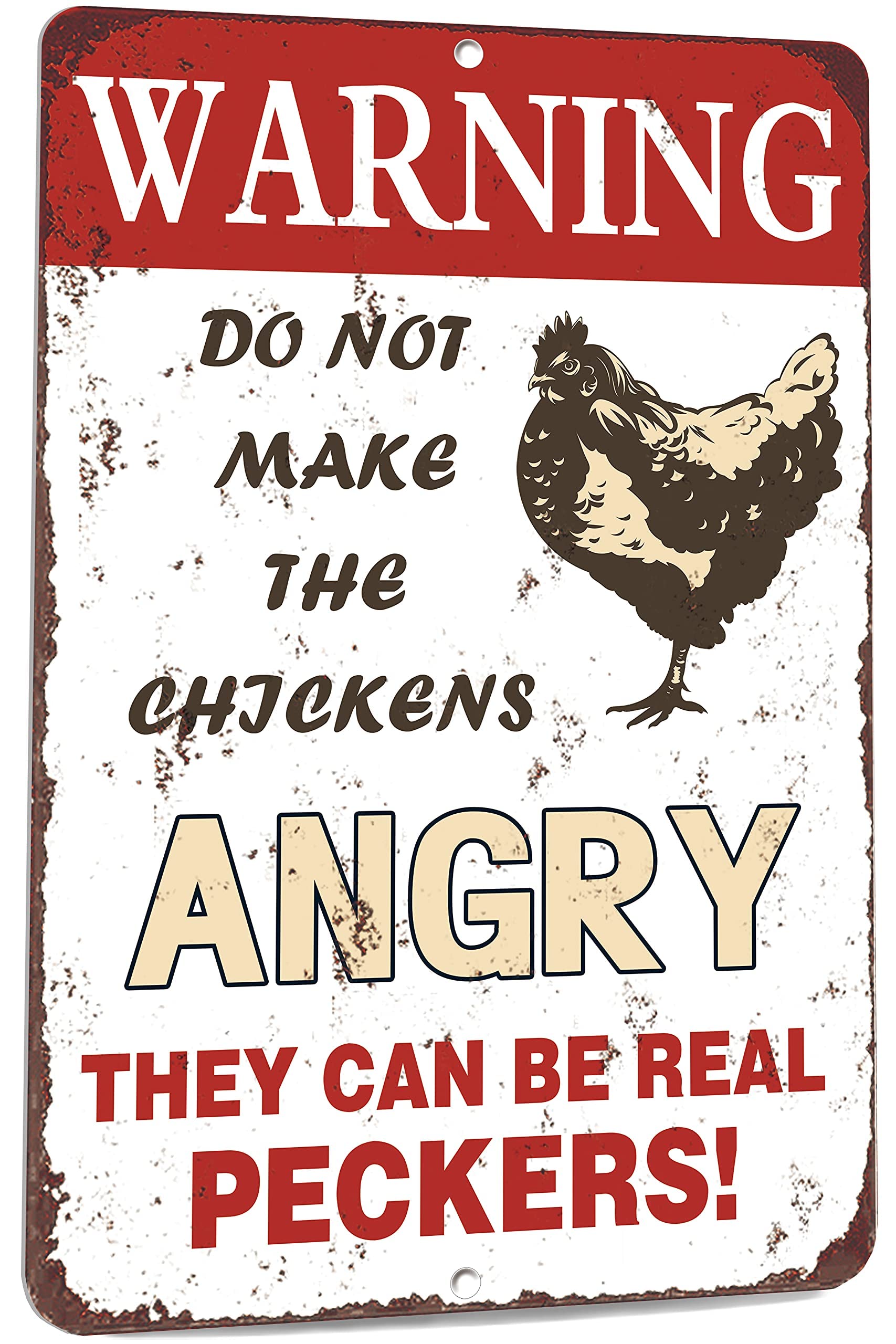 Funny Chicken Coop Sign, Warning Do Not Make The Chickens Angry Metal Signs, Vintage Chicken Warning Tin Signs for Farmhouse Gate Fence Wall, 8x12 Inch