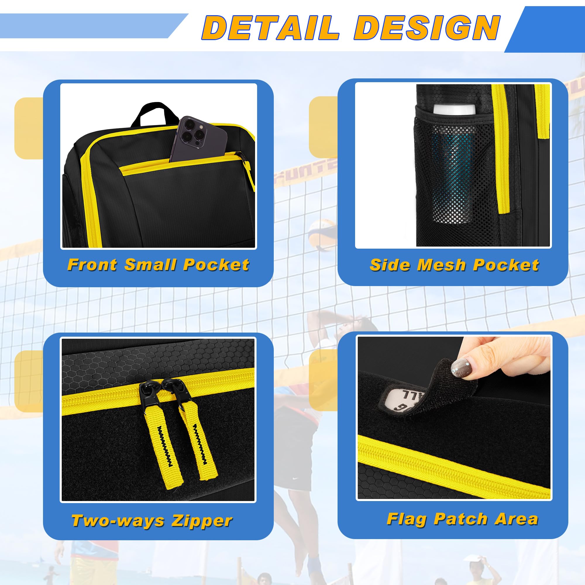 DSLEAF Borsa da pallavolo con portapalla esterno, zaino da pallavolo con scomparto separato per le scarpe, tasche multiple e tracolla regolabile per calcio, basket e palestra