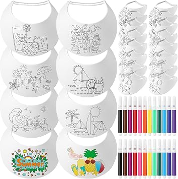 Feifeiya 24 Sets Foam Visors for Kids, Color Your Own Foam Sun Visors with Pens DIY Coil Visor Summer DIY Class CraftsBeach
