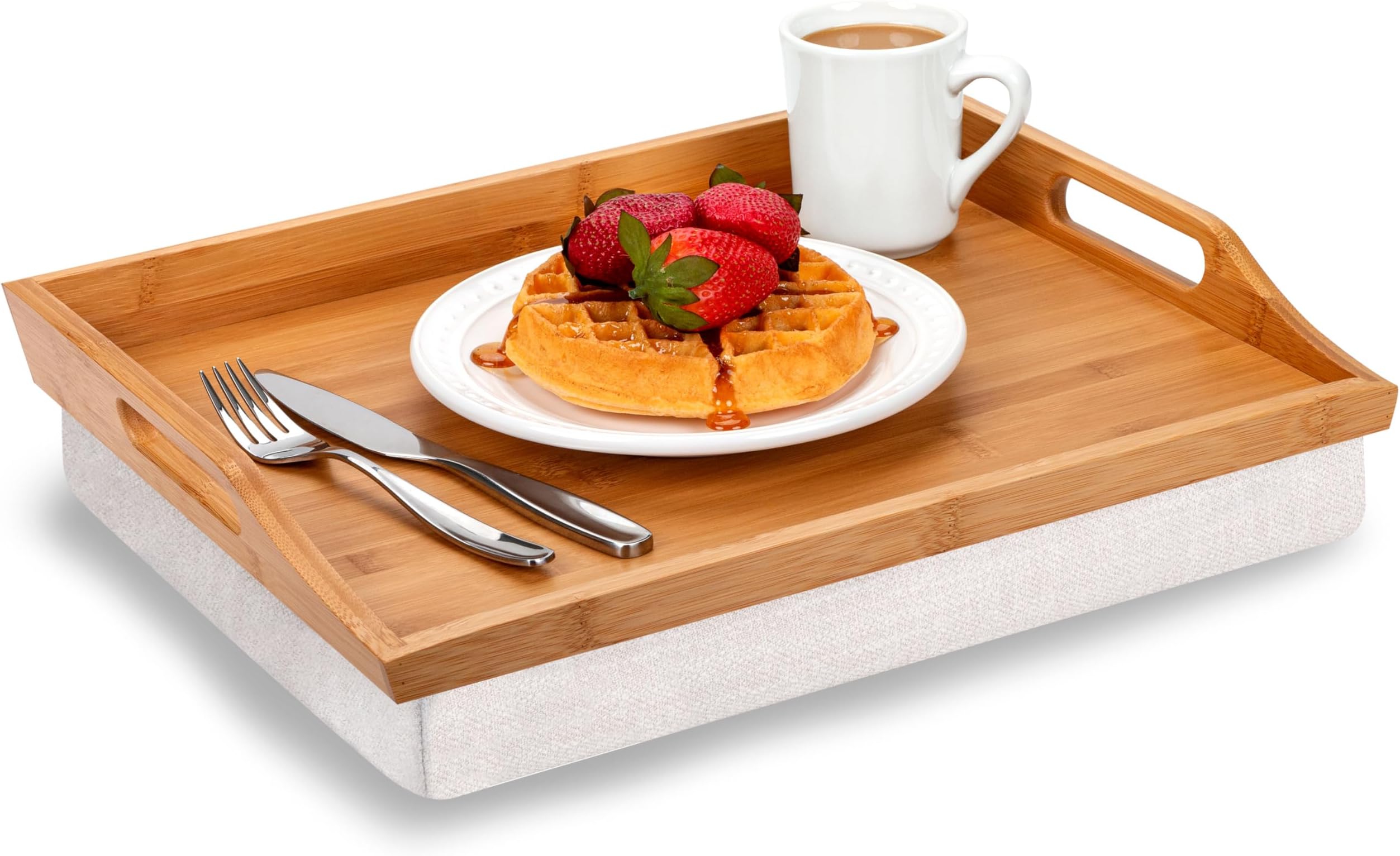 ROSSIE HOME Bamboo Wood Bed Tray, Lap Desk with Detachable Cushion, Serving Tray - Natural - Fits up to 15.6 Inch Laptops - Style No. 76107