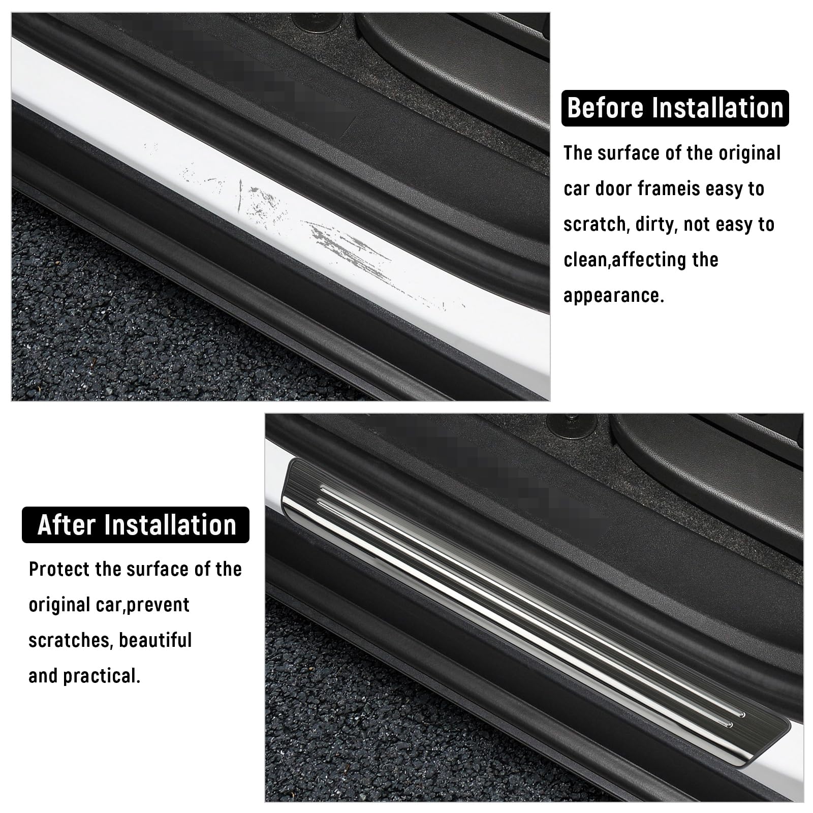 YOJOJOCO Door Sill Protector for Chevy 2018-2024 2025 Equinox Accessories Stainless Steel Front and Rear Door Car Pedal Kick Guards Protection (Black Brushed)