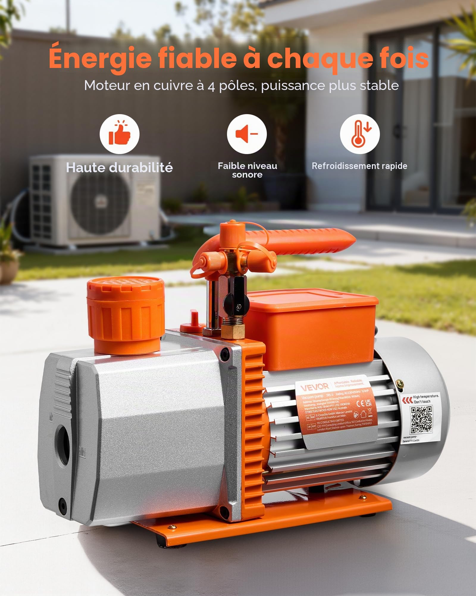 VEVOR Pompe à Vide 7 CFM 198 L/Min Pompe à Vide Climatisation Palettes Rotatives 2 Étages Compatible R134a R22 R410a R1234YF R32 pour Entretien Climatiseurs Automobiles Dégazage Résine, Huile Incluse
