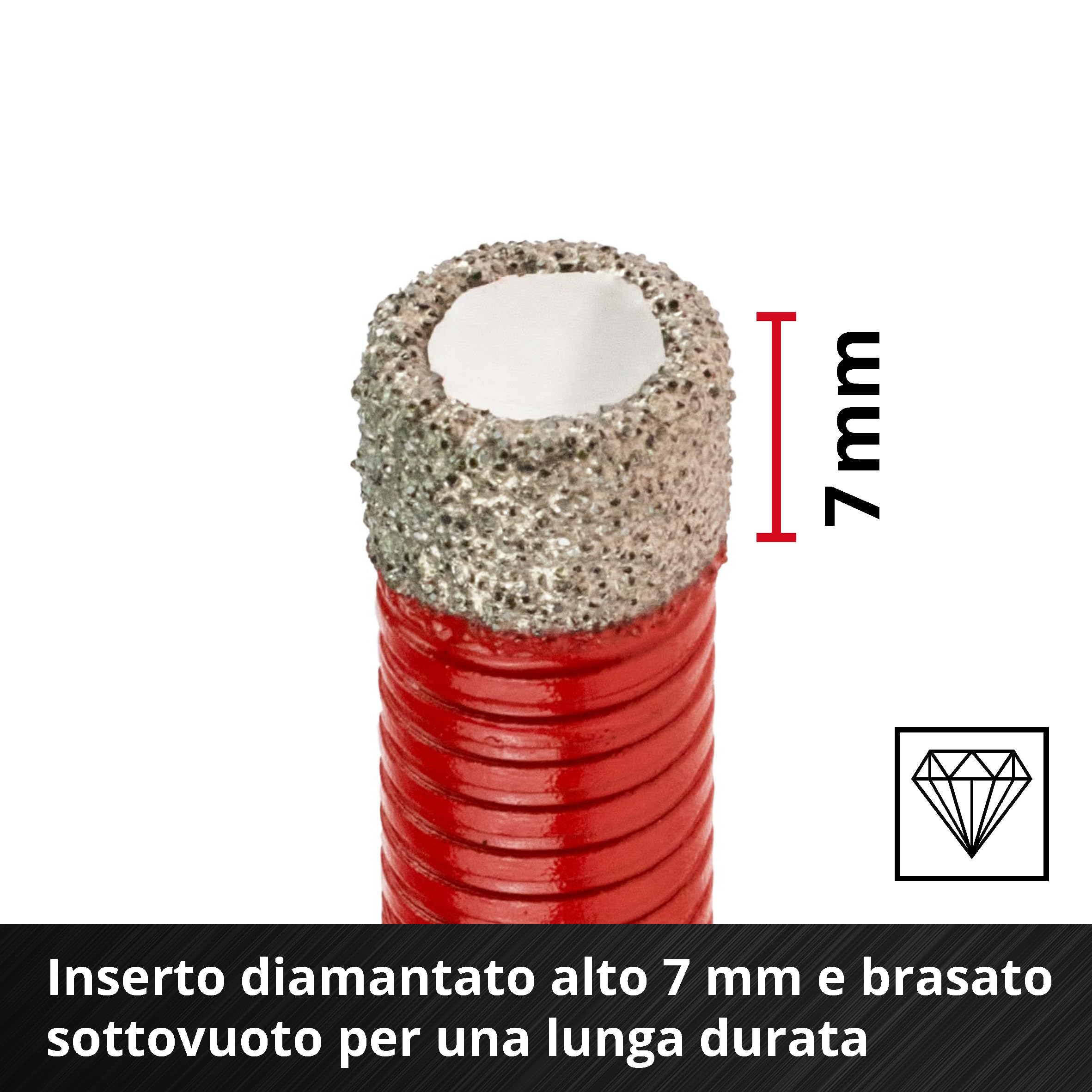 Original Einhell M-CASE - Juego de 7 brocas para azulejos (corte en seco, relleno de diamante de 7 mm, larga vida útil, refrigerante para diámetros pequeños, caja de almacenamiento incluida)