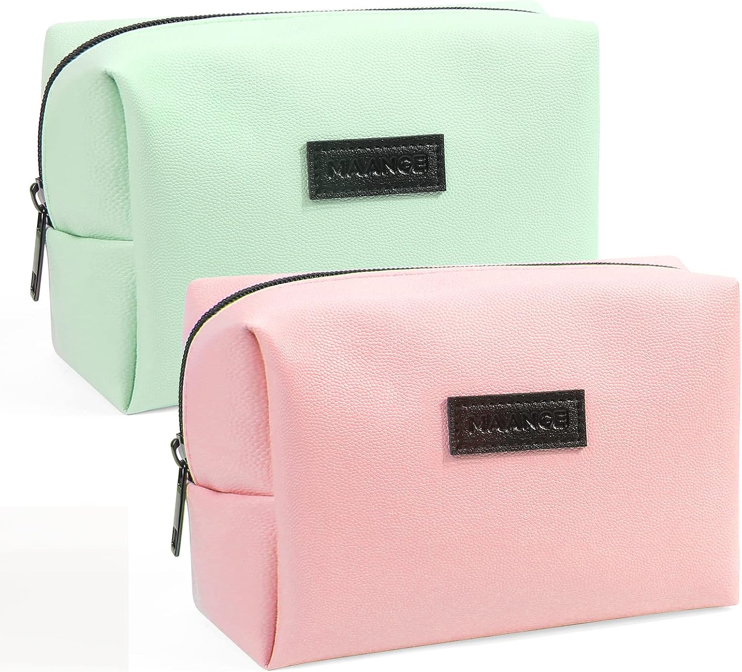 Maange Small Makeup Bag MAANGE 2 Pcs Travel Cosmetic Bag Makeup Pouch PU Leather Portable Versatile Zipper Makeup Bags for Women (Pink+Green)