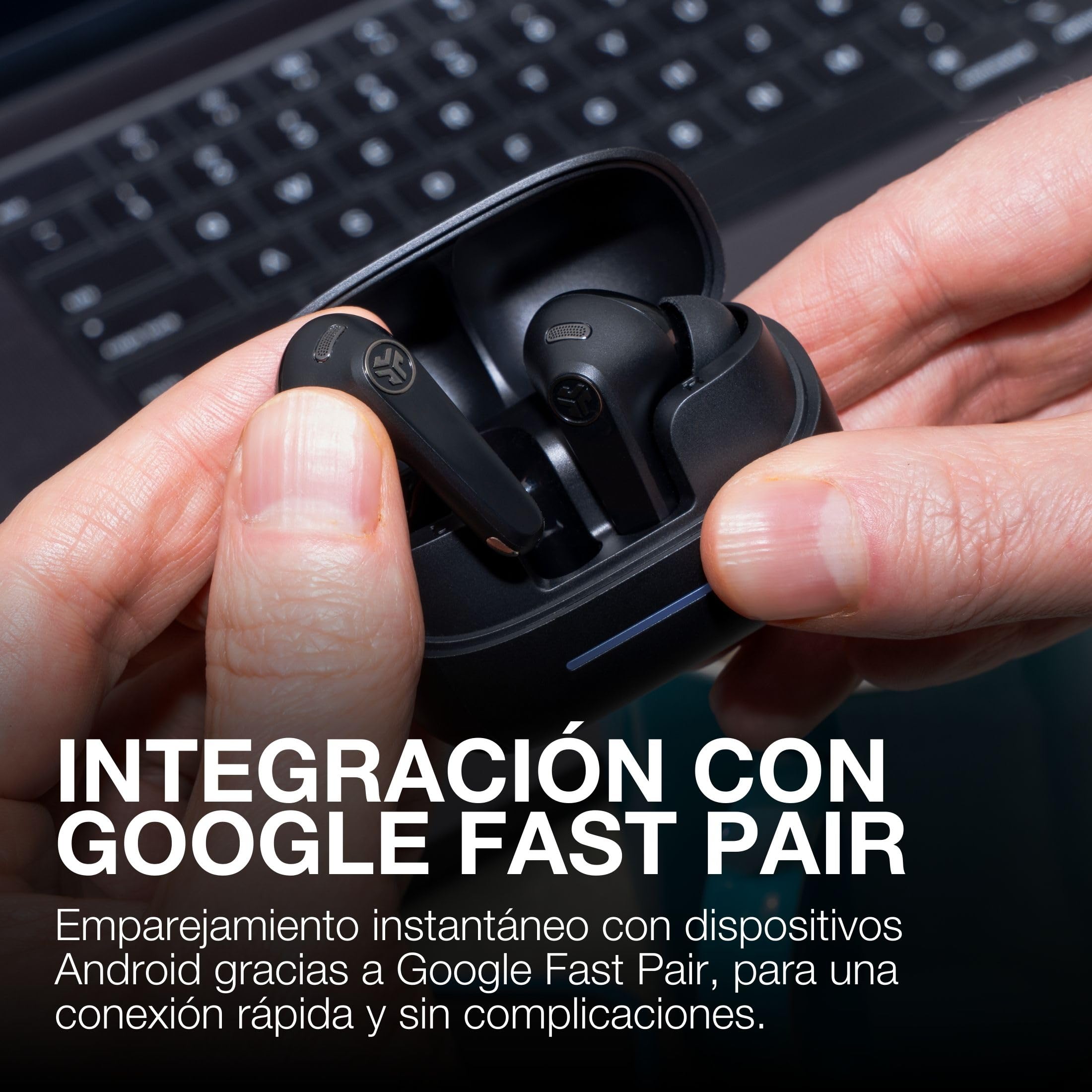 JLab JBuds Pods ANC - Auriculares Bluetooth con Cancelación Activa de Ruido, 56+ Horas, In-Ear, IP55, Audio Personalizable, Control por Aplicación, Conexión Multipunto, Llamadas Nítidas, Negro