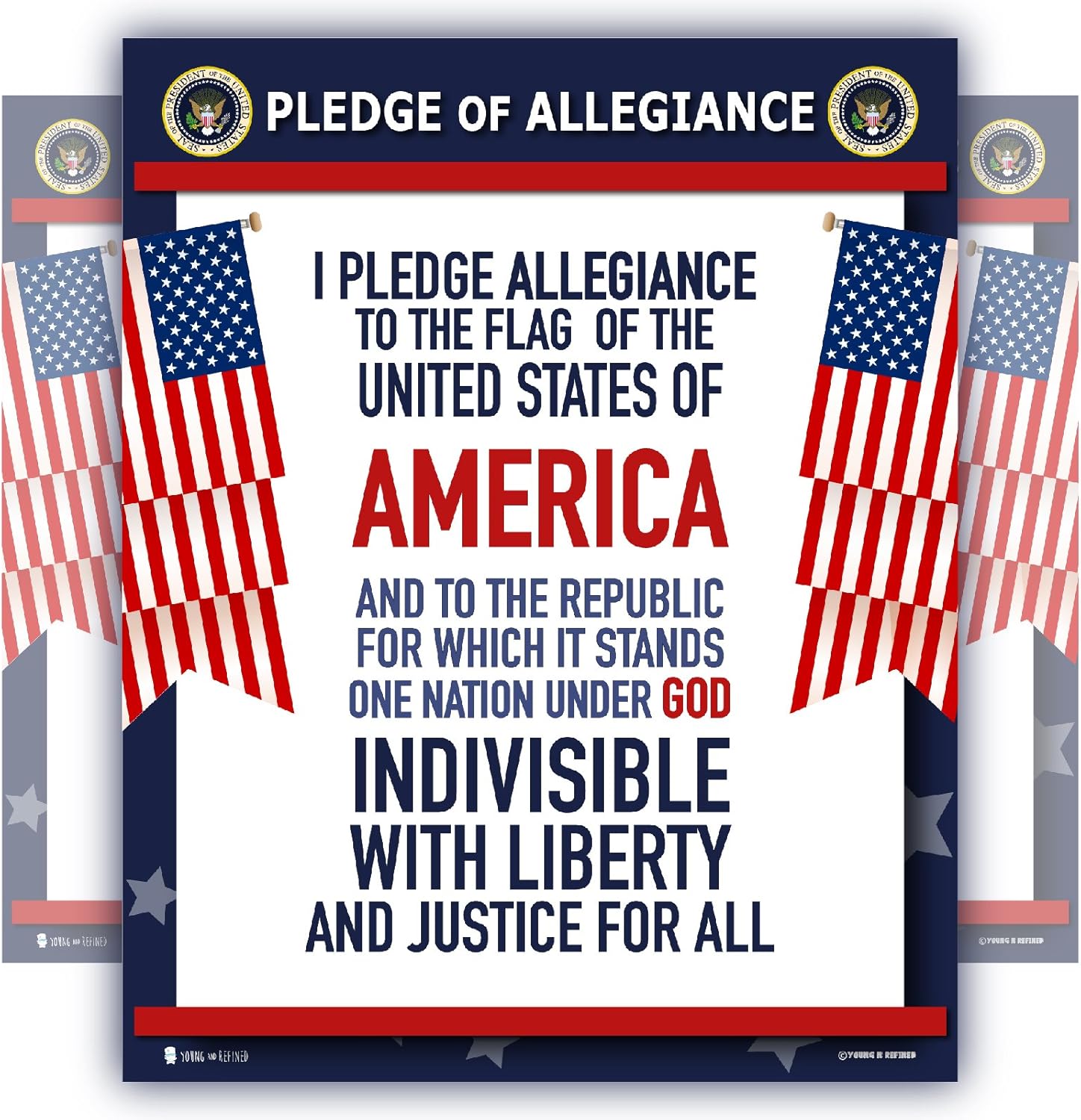 Pledge of Allegiance poster Large LAMINATED American flag big print for classroom décor chart usa sign 18x24