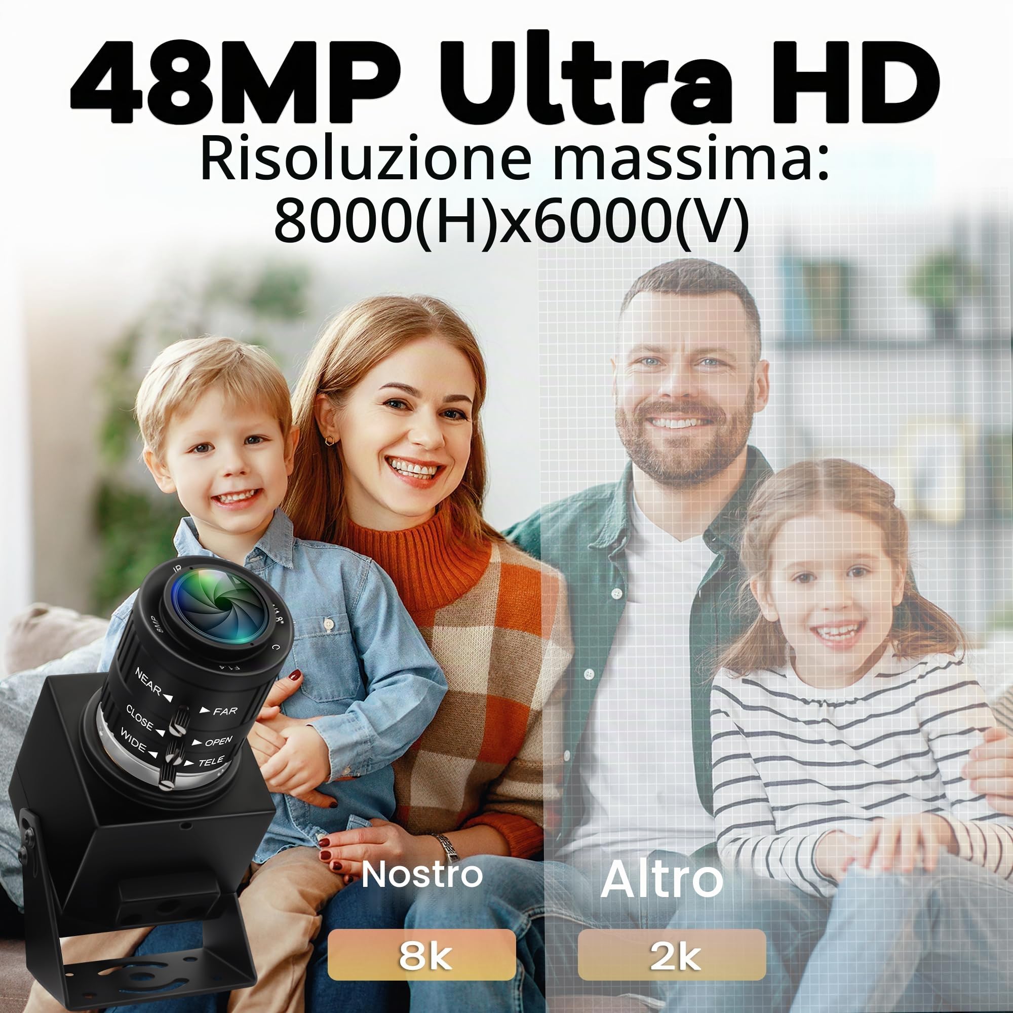 ELP Webcam USB da 48 MP 8K Ultra HD USB con zoom manuale 3.6-10mm 3X Cam per computer Lightburn Close Up per incisore laser Plug and Play per scansione documenti viso