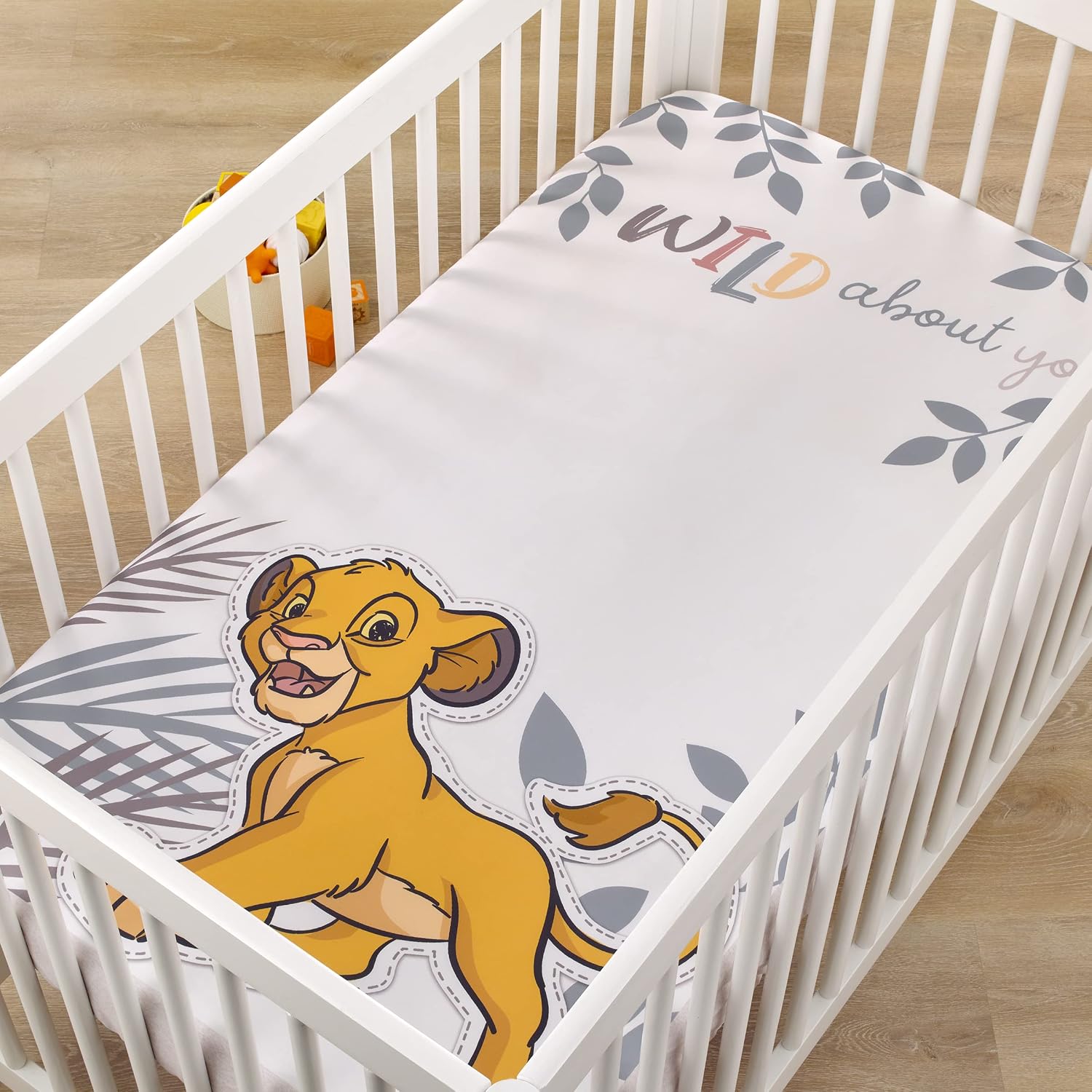 NoJo Disney Lion King Simba Tan, Sage, Gold and White Wild About You Nursery Photo Op Fitted Crib Sheet