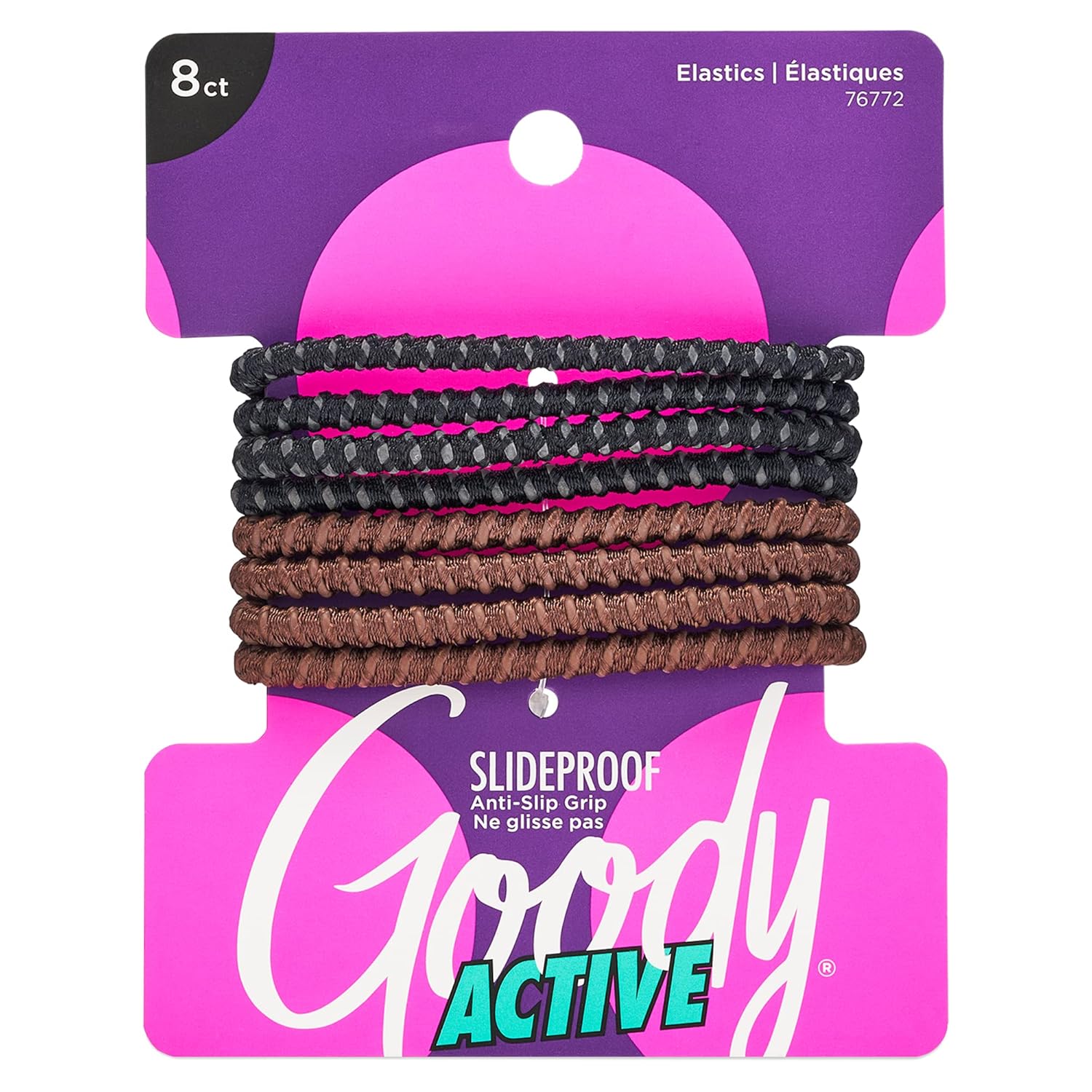 Goody SlideProof Hair Tie Elastics, 4mm, Black and Brown, 8count by