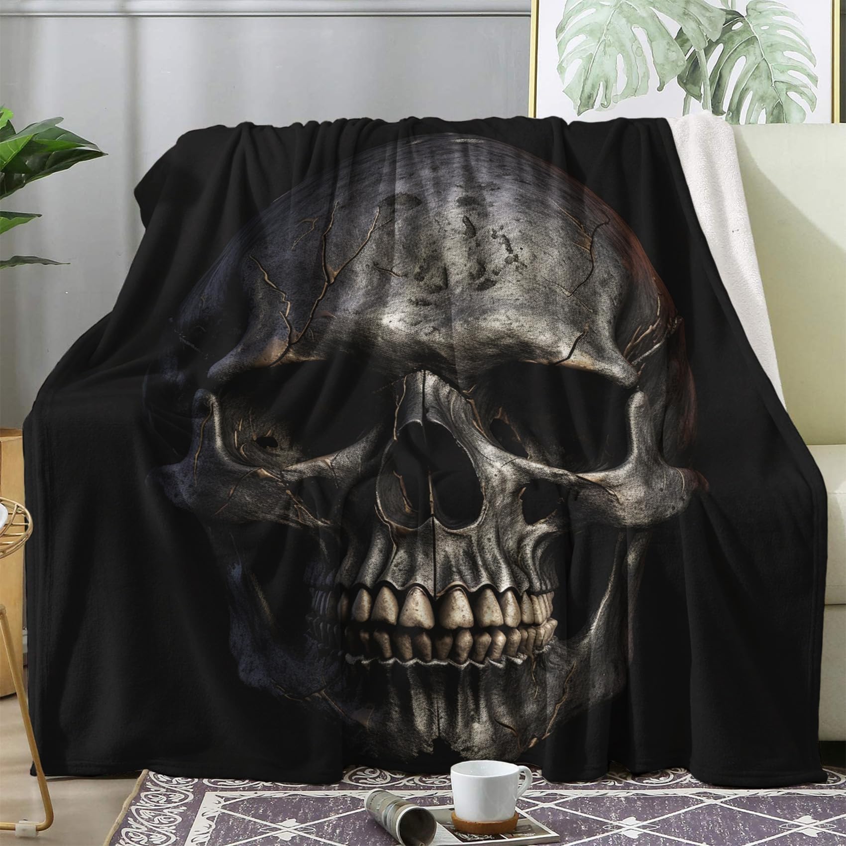ZDABAOEC Gothic Skull Throw Blanket, Fleece Blanket for Bed Sofa Couch, Super Soft Fluffy Flannel Blankets and Throws, Double Size 150x200 cm