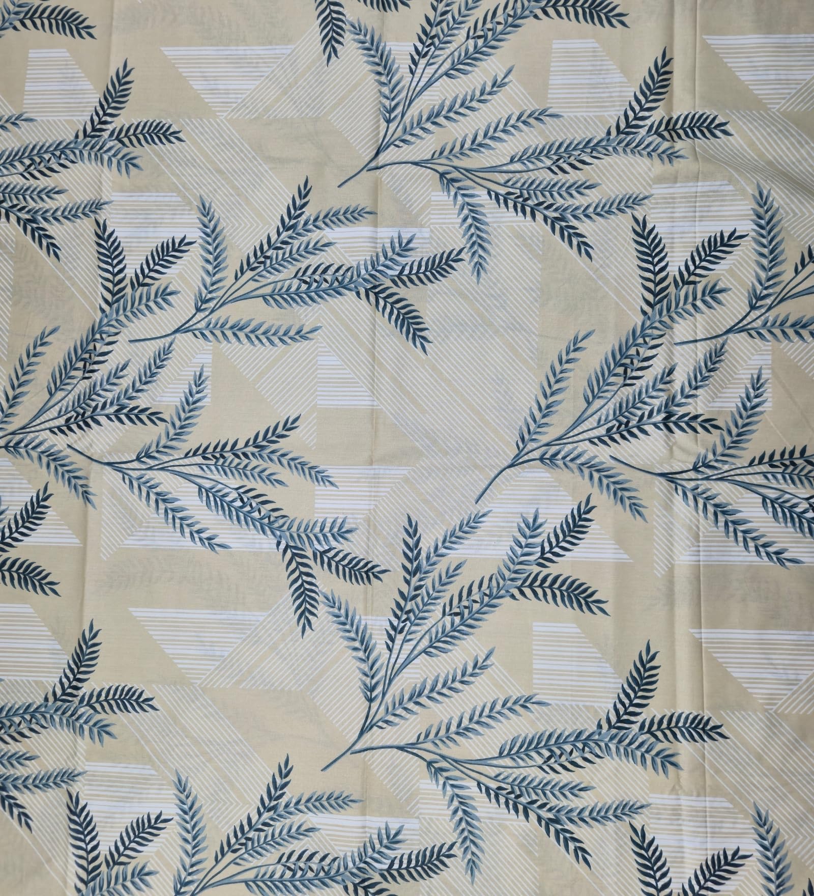 Mafatlal King Size Bedsheet - Beige Blue Leaf Print -4