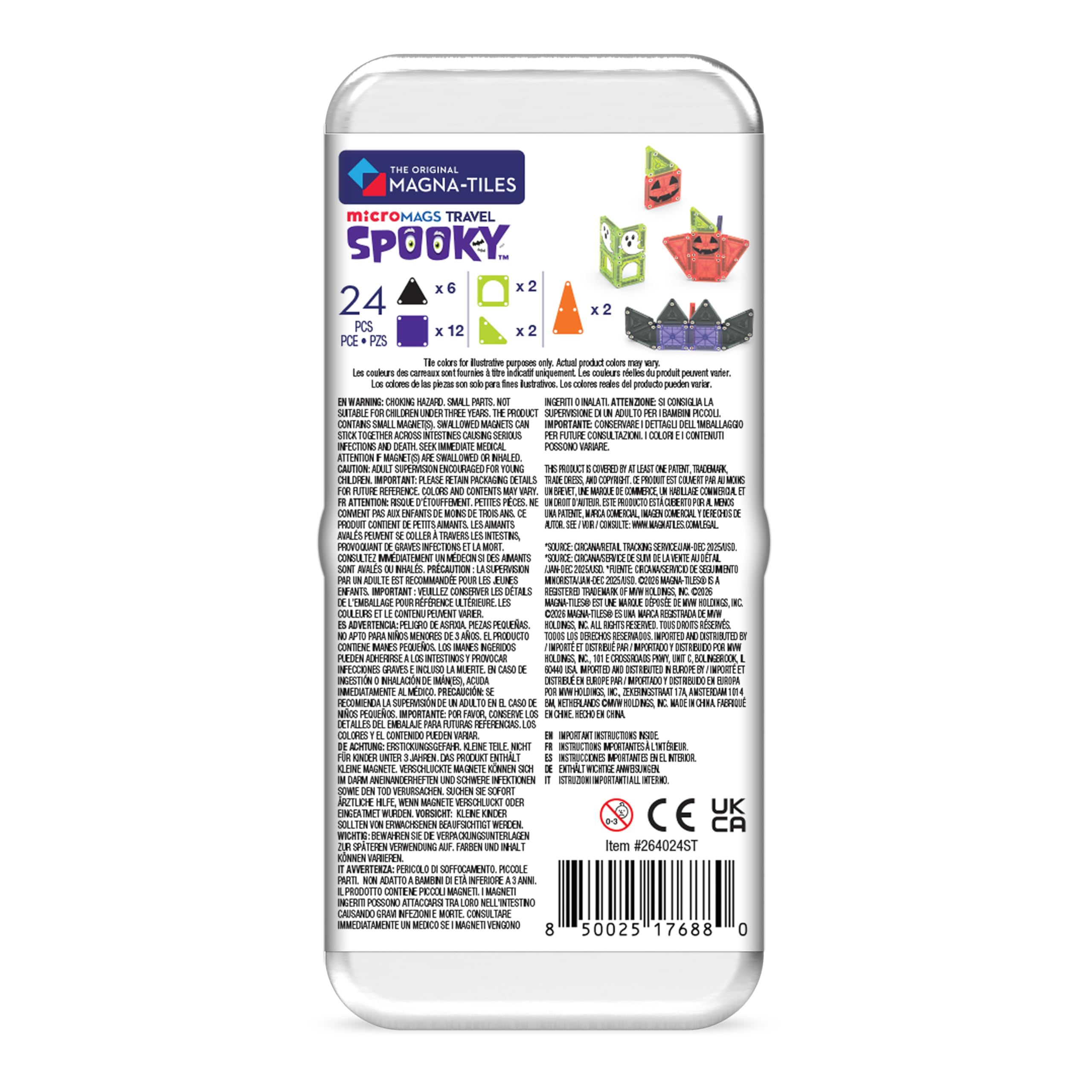 Magna-Tiles microMAGS 24-częściowy zestaw podróżny Spooky, oryginalna marka magnetyczna