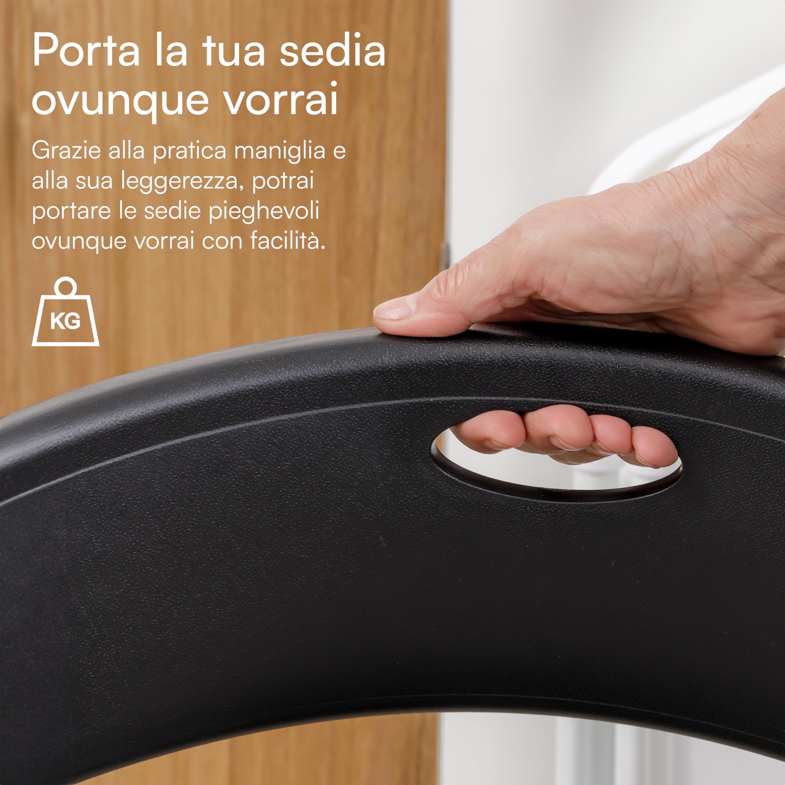 Baroni Home Sedia Pieghevole con Struttura in Acciaio e PVC, Seduta Salvaspazio Richiudibile con Piedini e Maniglia, da Viaggio, Cucina, Soggiorno, Camera da Letto, 74x43x49 cm, Nero