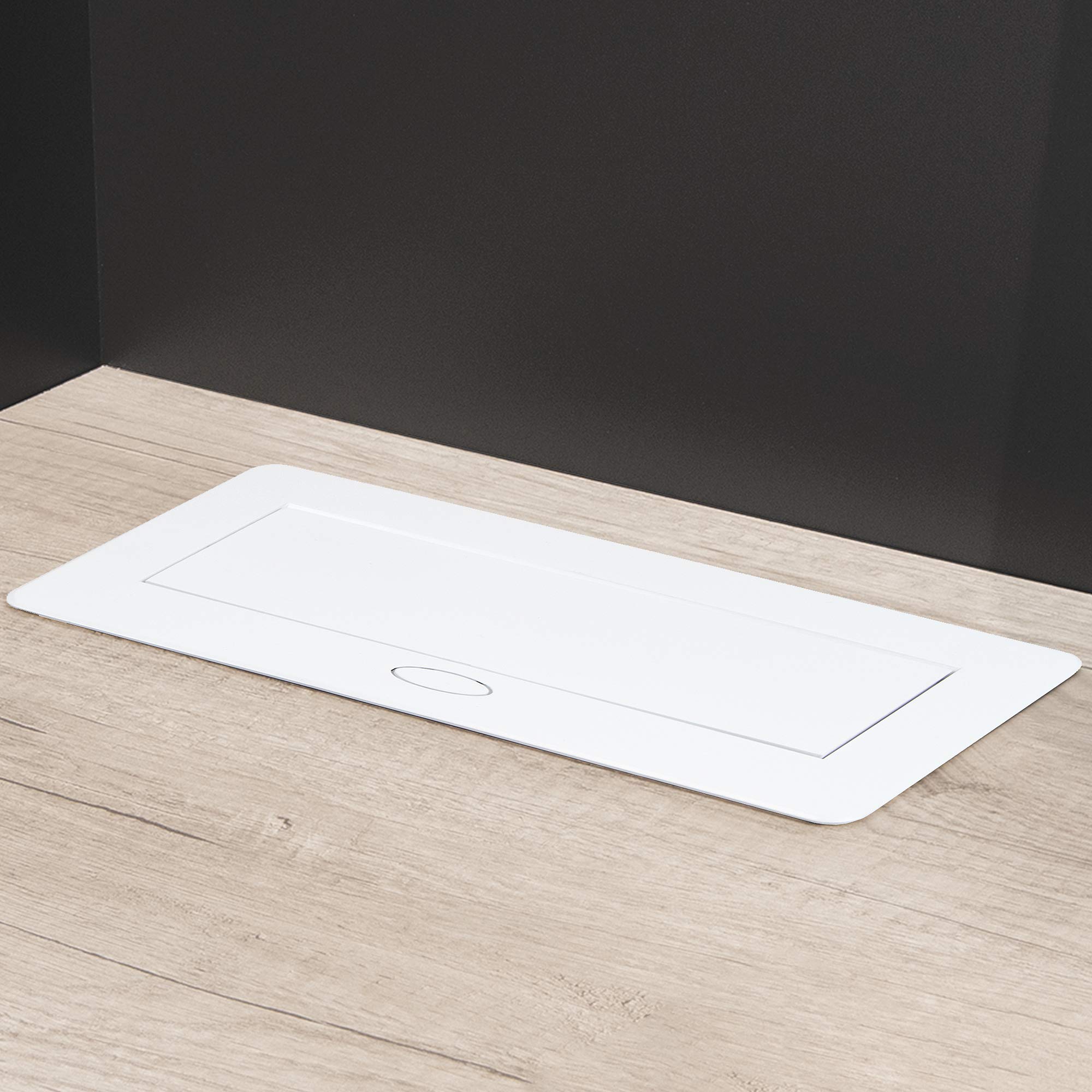 Emuca - Blocco multipresa a scomparsa da incasso nella scrivania, ciabatta multipresa (spina EU tipo F, USB A+C, RJ45 e HDMI), 265x120mm, bianco
