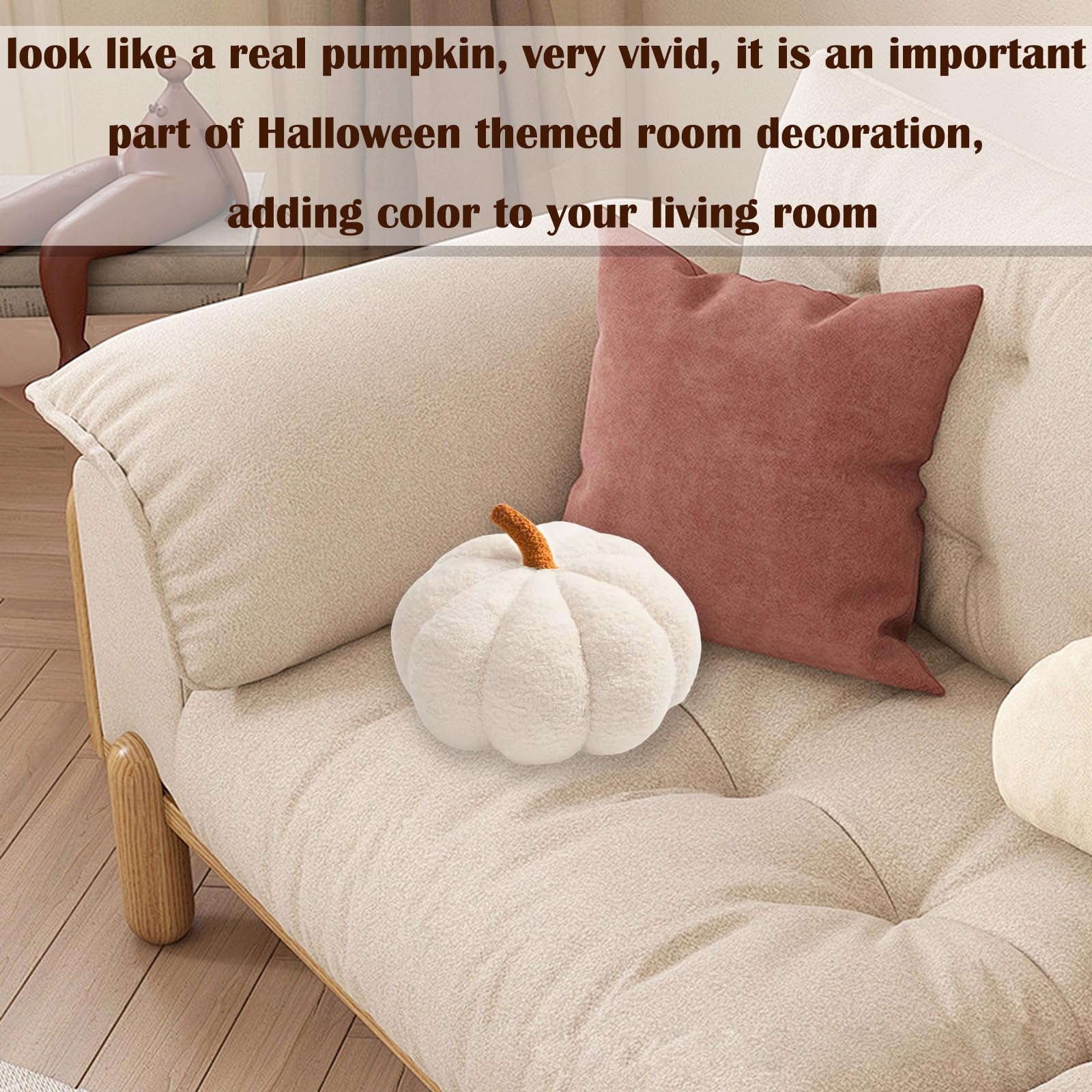 YcsRnn Pumpkin, Fall Decor White Plush Pillow, 20 cm Soft Halloween Decor, Autumn Home Decor for Kids and Adults, Cozy Throw Pillow for Sofa, Party Favors - Image 4