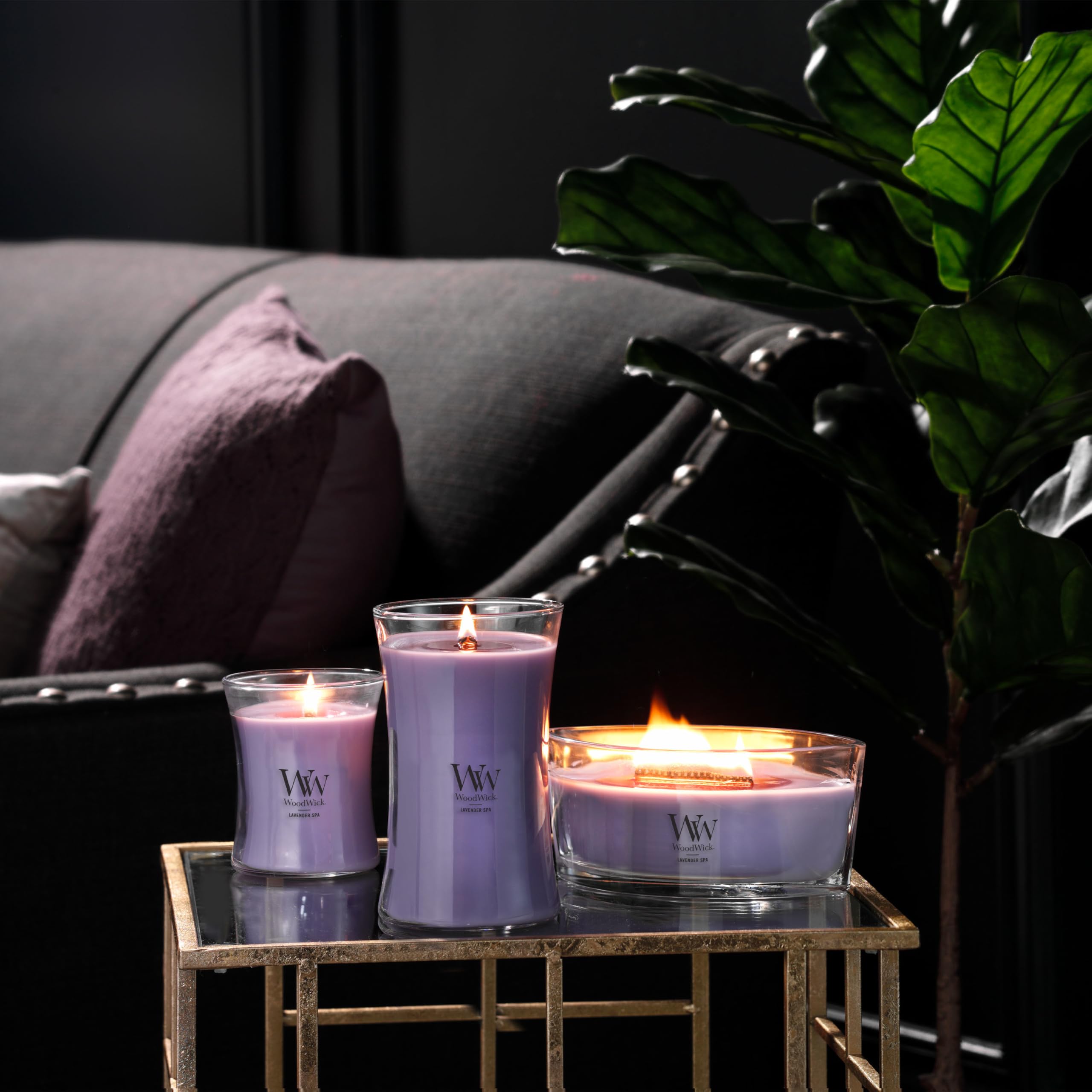 WoodWick Candela profumata Ellispe con stoppino crepitante | Lavender Spa | Durata della fragranza: fino a 50 ore