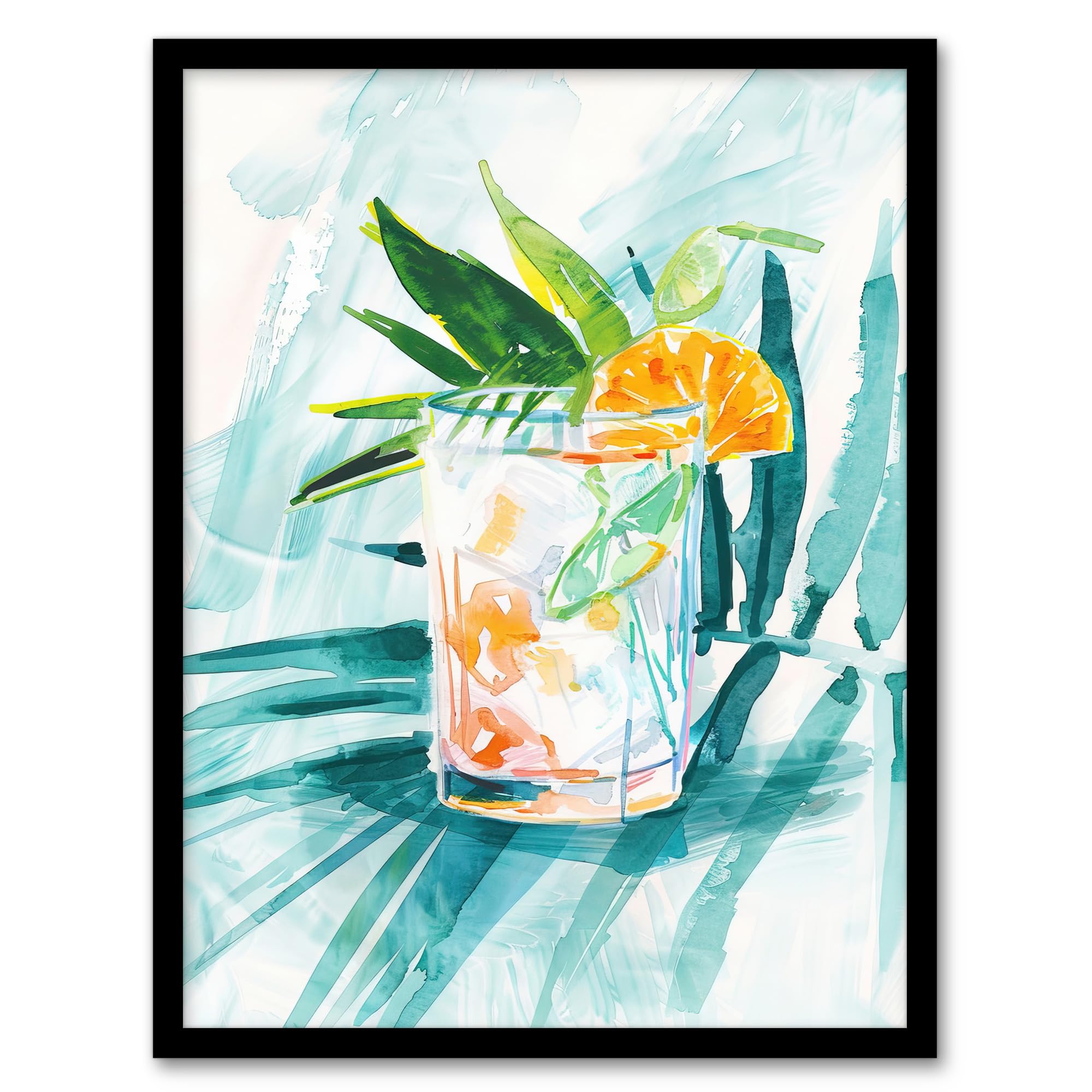 Artery8 Cuba Libre Cocktail Monstera Leaf Watercolour Kitchen Artwork Framed Wall Art Print A4