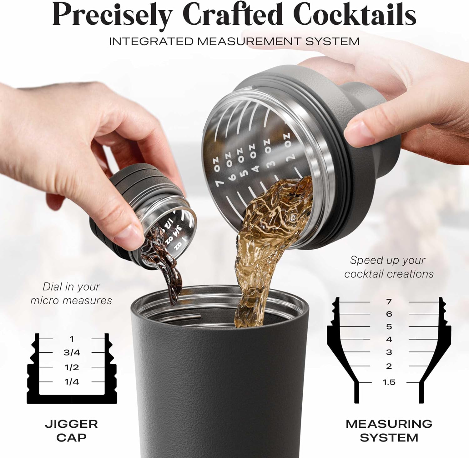 BARE BARREL Insulated Cocktail Shaker Set | Double Wall Stainless Steel | Martini Shaker for Home Bar Bartending | Built-in Drink Measure System & Strainer, Travel Bag, Recipes | Gift Set (Matt Black) - Image 5