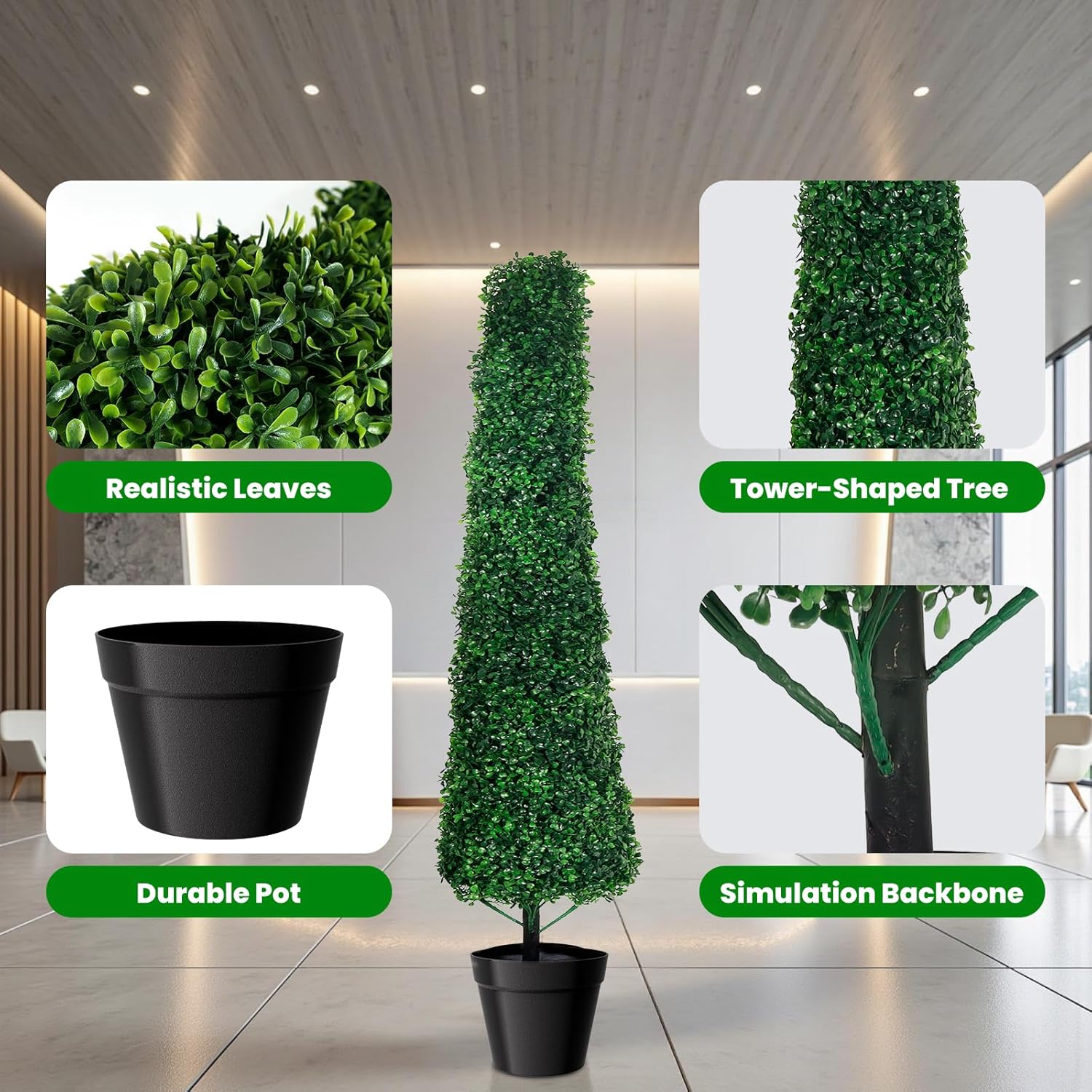 3ft Artificial Boxwood Topiary Indoor (Set of 2) - UV Resistant Synthetic Plants for Outdoor Use, Realistic Fake Topiary Trees Artificial Outdoor and Shrubs for Front Porch, Planter, Patio