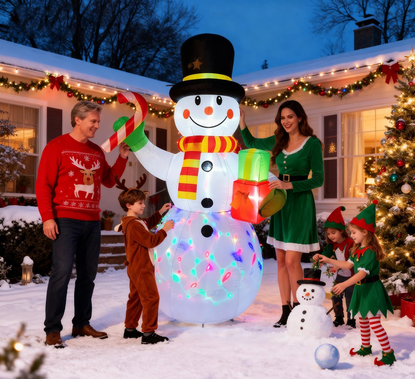 Décorations de Noël Bonhomme de Neige Gonflable, 210cm, 7ft, Blow Up Xmas Décorations Gonflables avec Lumières LED pour Décorations de Noël, Yard Outdoor Garden Lawn Winter Decorations