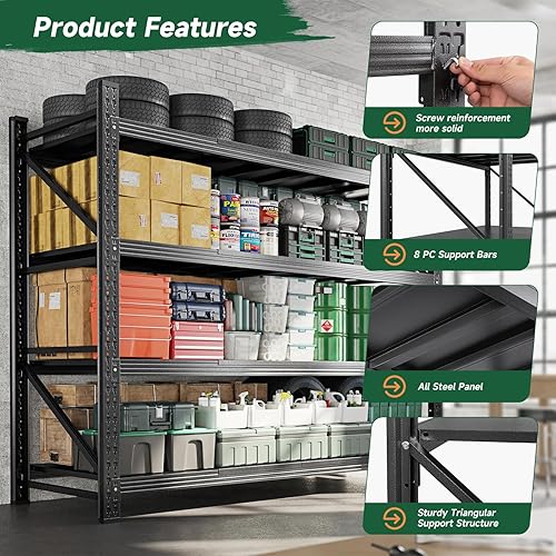 Miniatura 5 de Letaya Estantes de almacenamiento de 5000 libras, estantes de garaje de 71 pulgadas de ancho, estante de utilidad ajustable de 4 niveles, estantes