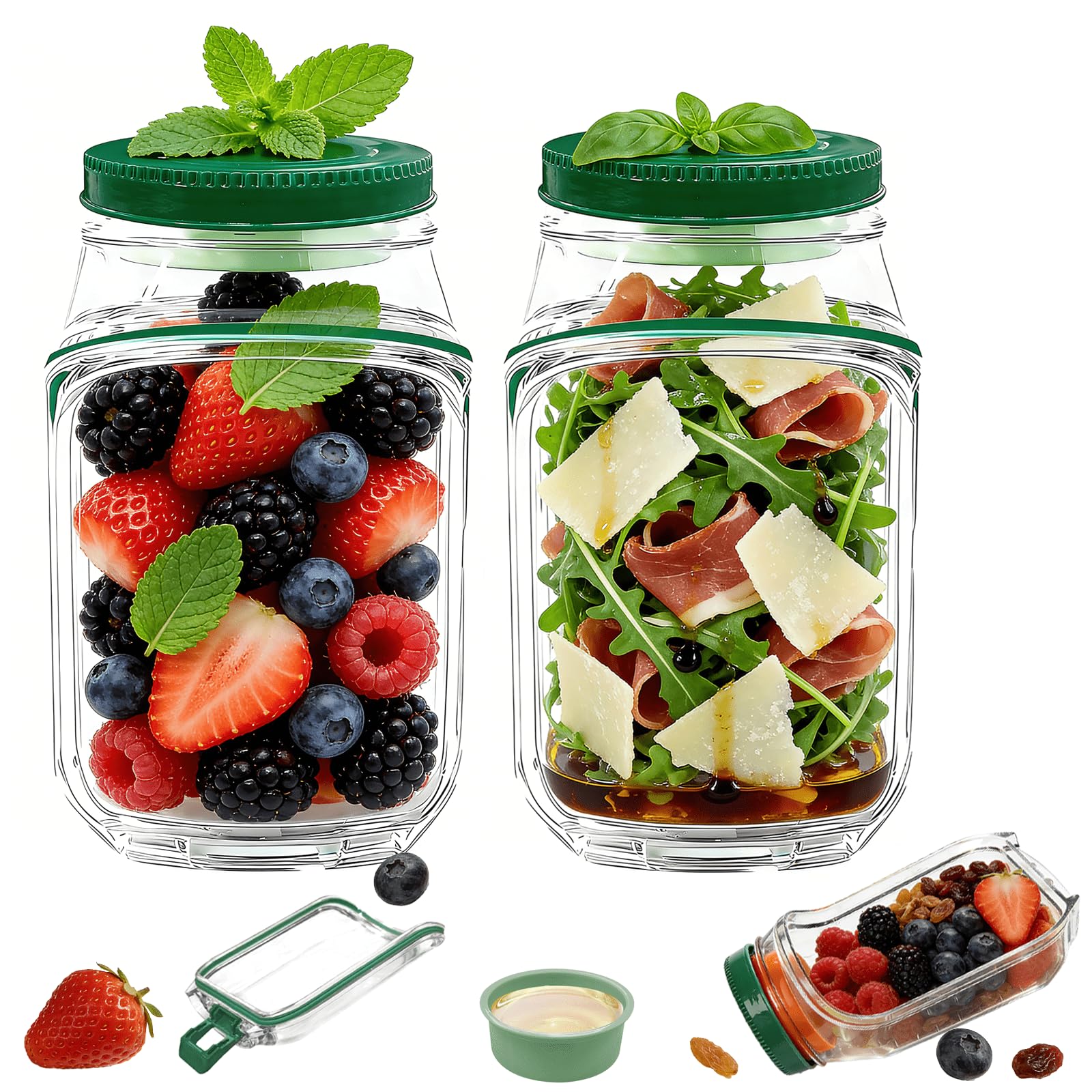 TJR Salad Pod Mason Jar Side Open (2 Pack)