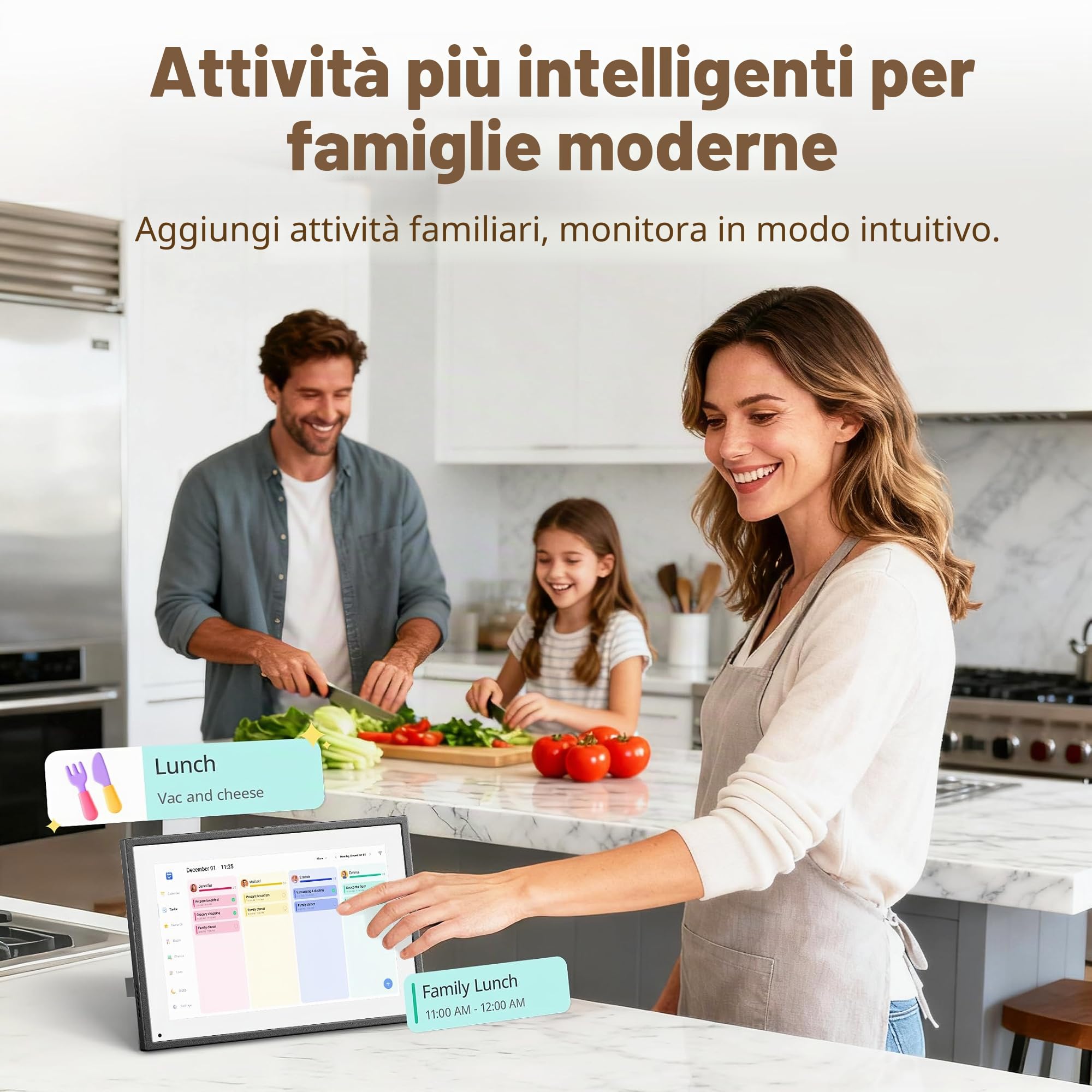 Calendario digitale da 25,4 cm, touch screen, calendario elettronico e grafico delle attività per pianificatore familiare mensile/settimanale, calendario intelligente interattivo con premi
