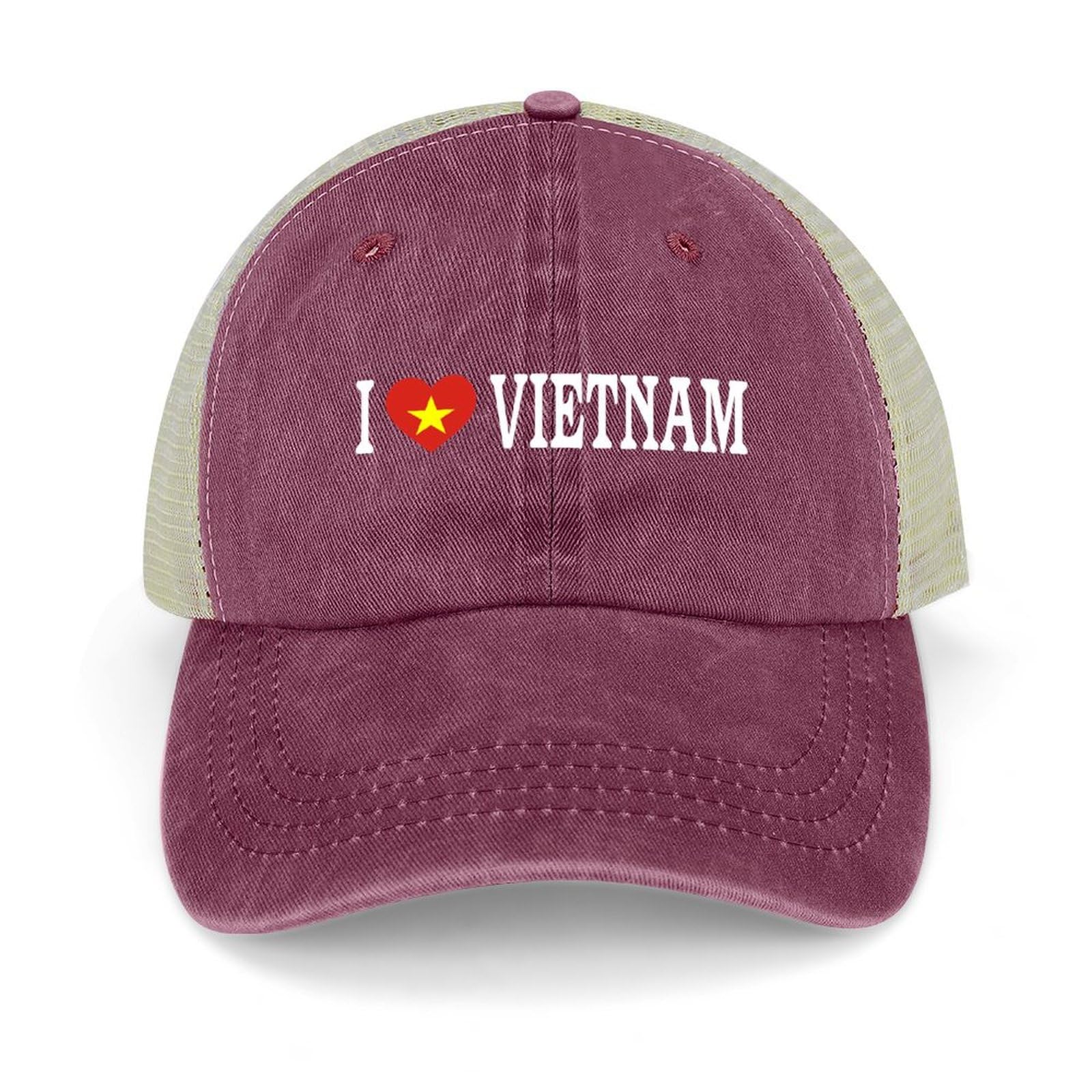 Yelolyio Unisex Wine Red I Love Vietnam Baseball Caps Vietnam Flag Cotton Caps Sun Hat Patriotic Caps Men's And Women's Hats Mesh Caps Outdoor Sports Caps Spring Summer