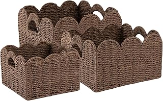 OIAHOMY Scalloped Wicker Baskets, Hand-woven Storage Baskets with Built-...