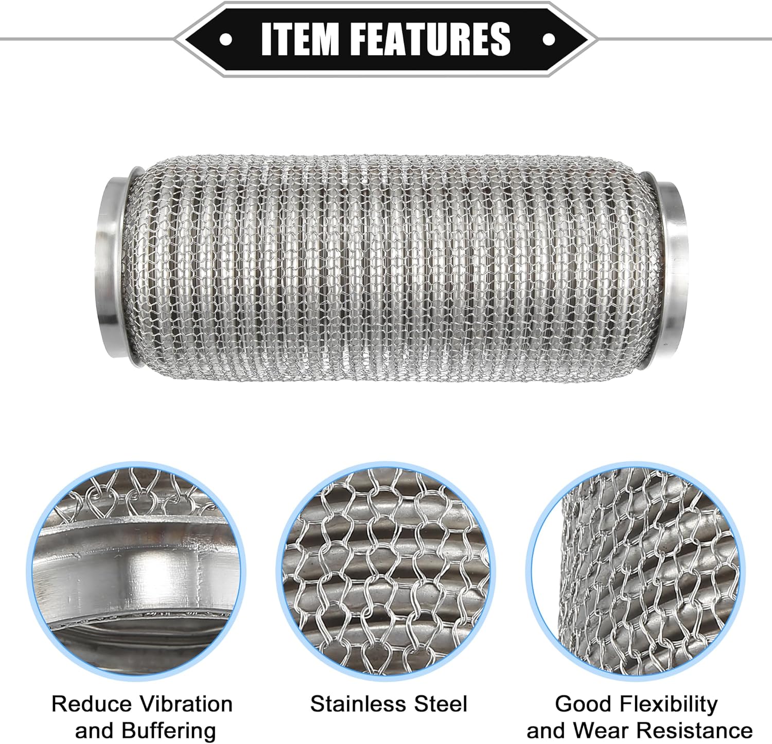 Car Exhaust Flexible Pipe, 76x254mm 2.99"x10" Exhaust Flex Connector Pipes Bellows Universal for Car Durable Stainless Steel Silver Tone