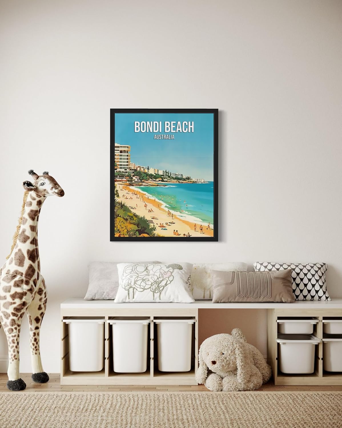 Bondi Beach Australia Landscape Poster Art Print, Retro Vintage Wall Art Nature Landscape Painting Decor Gallery 23 (Bondi Beach Australia, 11 x 14 inches, Black Frame)