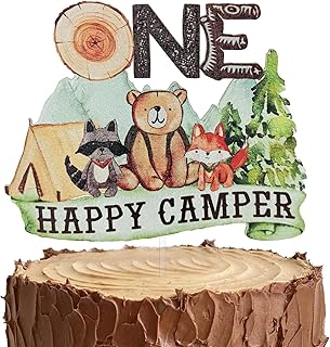 One Happy Camper Cake Topper, Camping Theme 1st Birthday Cake DÃ©cor Mountain Woodland Animals 1st Birthday Party Decoration, Camping Theme Cake Smash Supplies