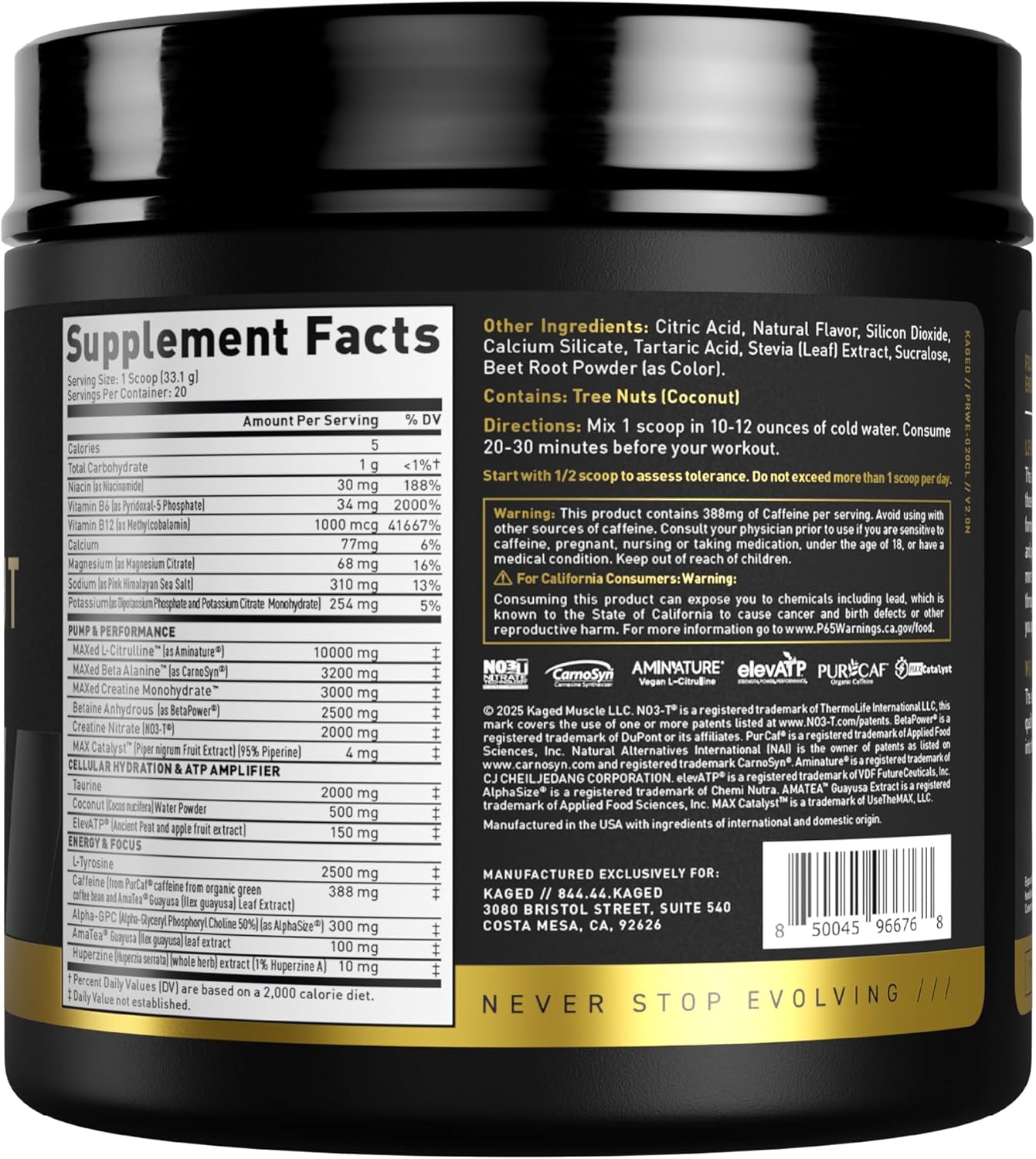 Kaged Pre Workout Elite Stim Free Powder | Cherry Limeade | Pre-Workout with Creatine, Beta Alanine, L-Citrulline, BCAAs | Caffeine Free | Pre Supplements for Men & Women | 20 Servings - Image 9