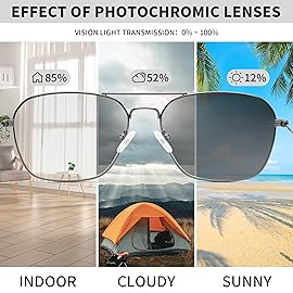 JM Aviator Photochromic Sunglasses, Square Blue Light Blocking Computer Glasses Gunmetal