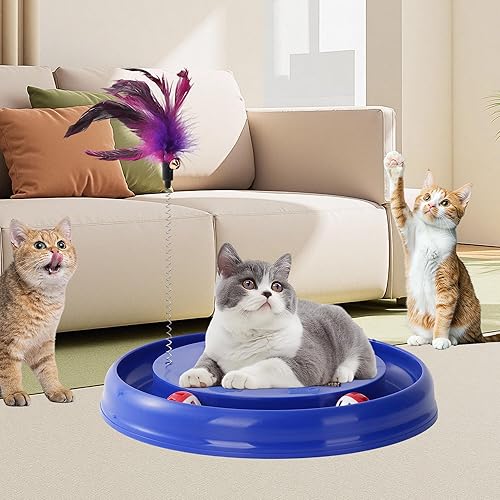 Miniatura 3 de Rascador interactivo para gatos con 2 bolas autogiratorias y 1 juguete interactivo para gatitos, almohadilla rascadora duradera para jugar en