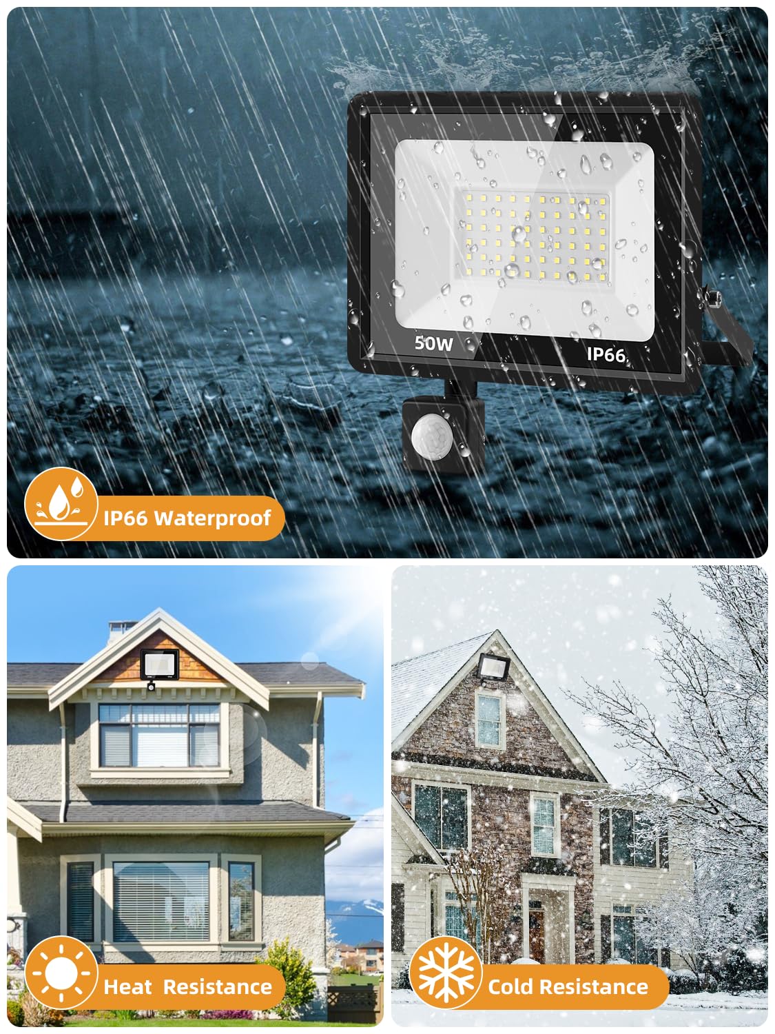 Foco LED Exterior con Sensor Movimiento 50W,5000LM 6500K Blanco Frío Foco Proyector LED,IP66 Impermeable Focos Exterior con Sensor Movimiento para Jardín, Garaje, Patios