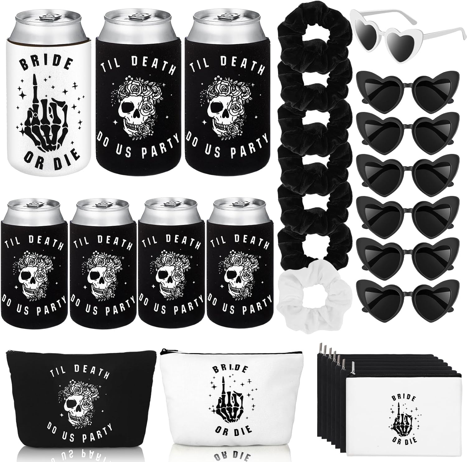 Norme Bride or Die Bachelorette Party Supplies Till Death Do Us Party Decor with Can Sleeve Bag Scrunchie Sunglasses