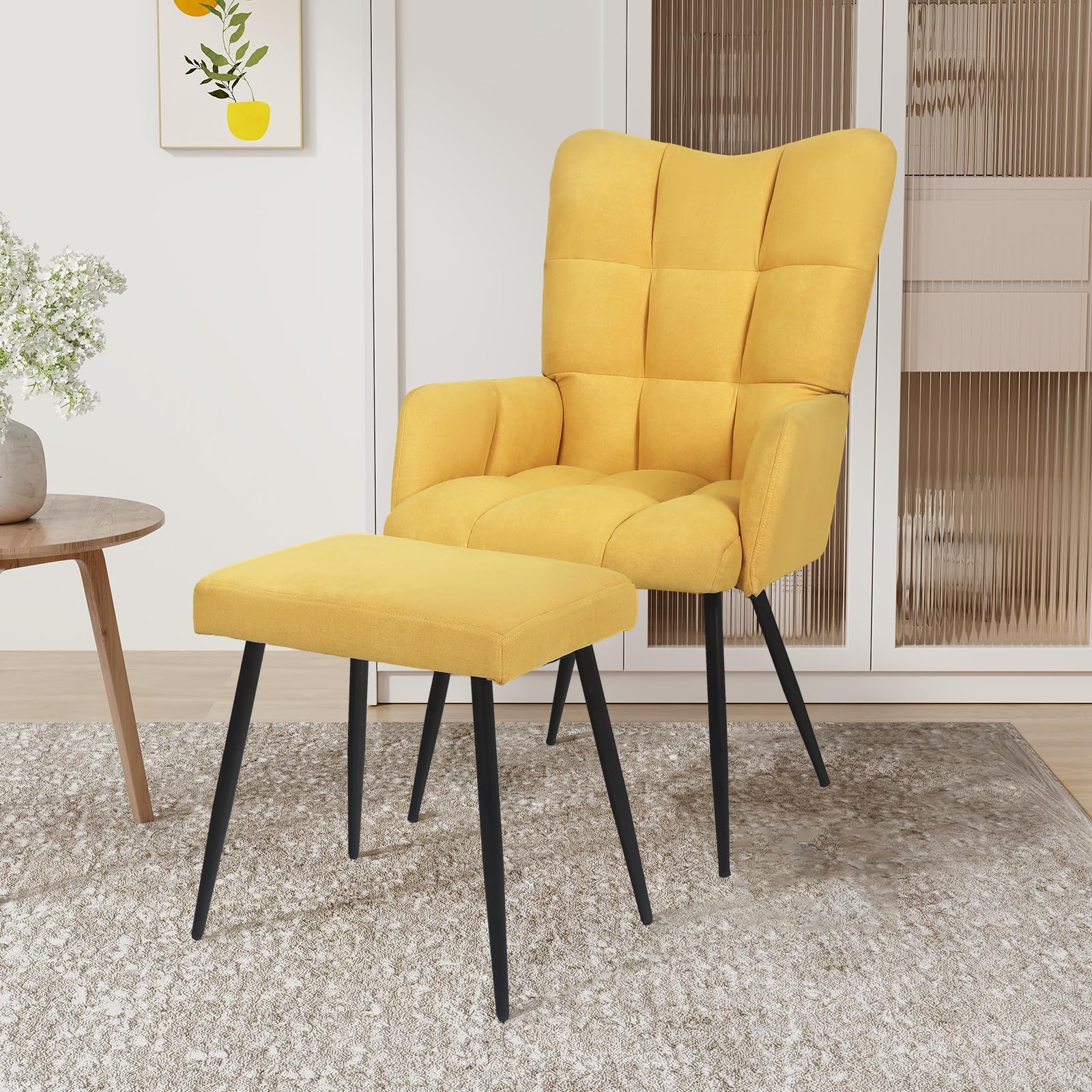 EROMMY Ohrensessel Mit Hocker Braun - Gemütlicher Relaxsessel Fürs Wohnzimmer