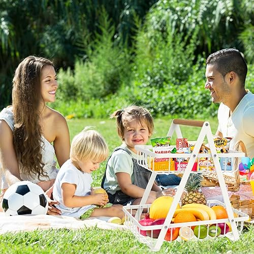 Miniatura 5 de Cesta de frutas de 2 niveles, cesta de frutas portátil para organizador de cocina, almacenamiento de frutas, verduras, pan, aperitivos, cesta