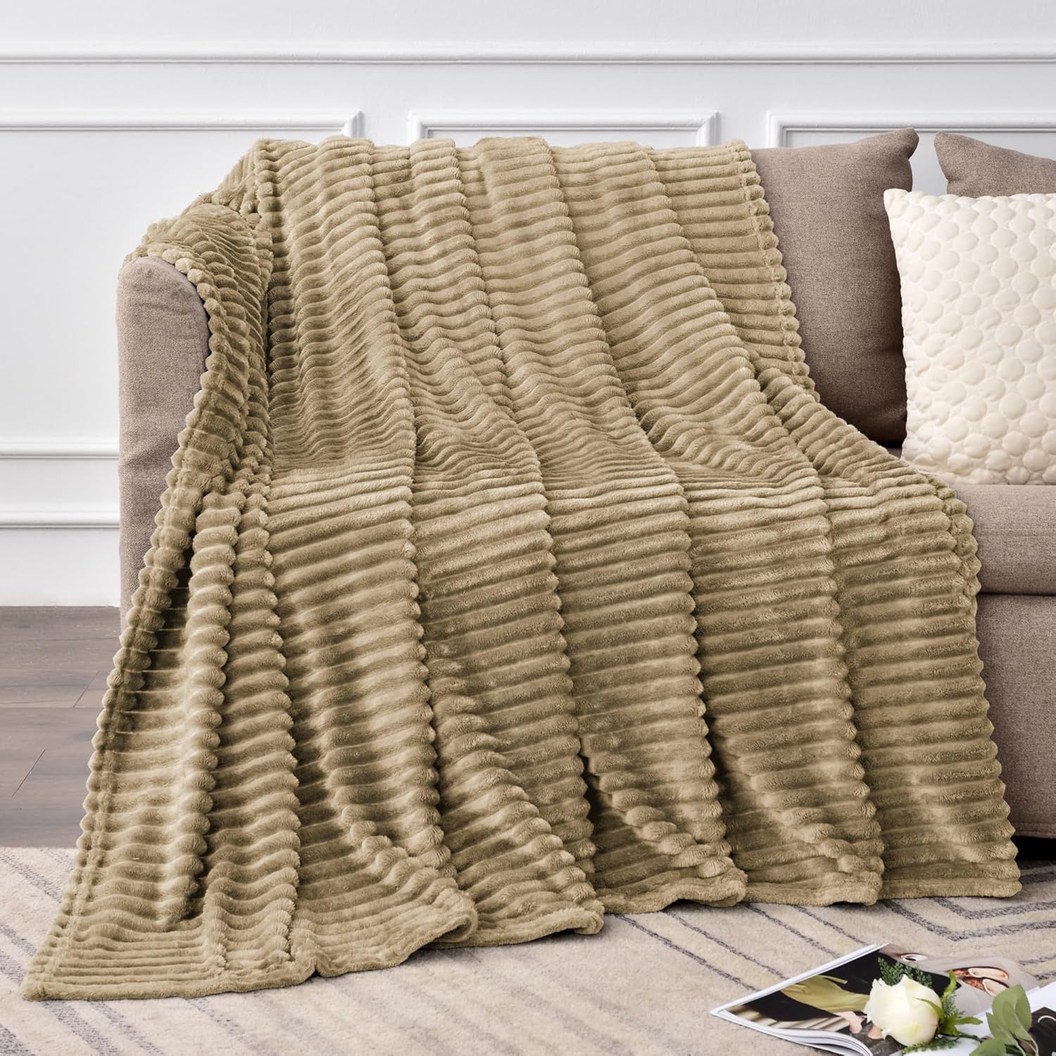 BEDELITE Fleece Blanket Twin Size – 3D Ribbed Jacquard Soft and Warm Decorative Fuzzy Blankets – Cozy, Fluffy, Plush Lightweight Throw Blankets for Couch, Bed, Sofa(Brown, 60x80 inches) - Image 2