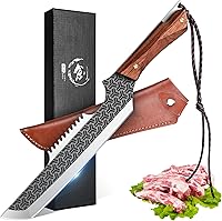 Vista 9 de ROCOCO Cuchillo de corte de huesos, cuchillo de carnicero de hueso de carne forjada a mano, hacha de cortar, idea de regalo de Acción de Gracias