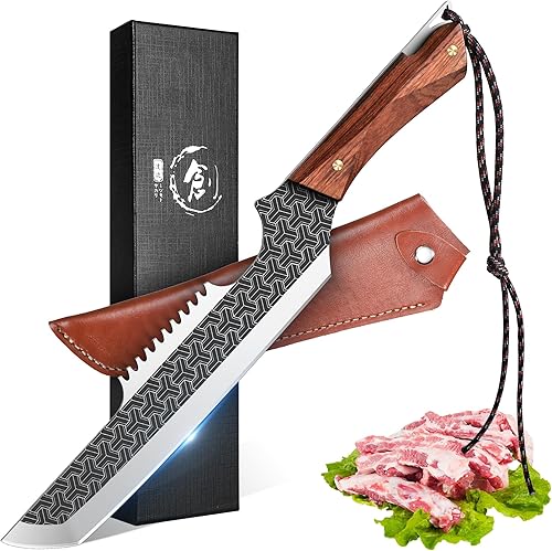 Miniatura 10 de ROCOCO Cuchillo de carnicero de dragón de 2 libras, cuchillo de carnicero resistente de 9.5" de corte de carne y hueso, gran cuchillo vikingo